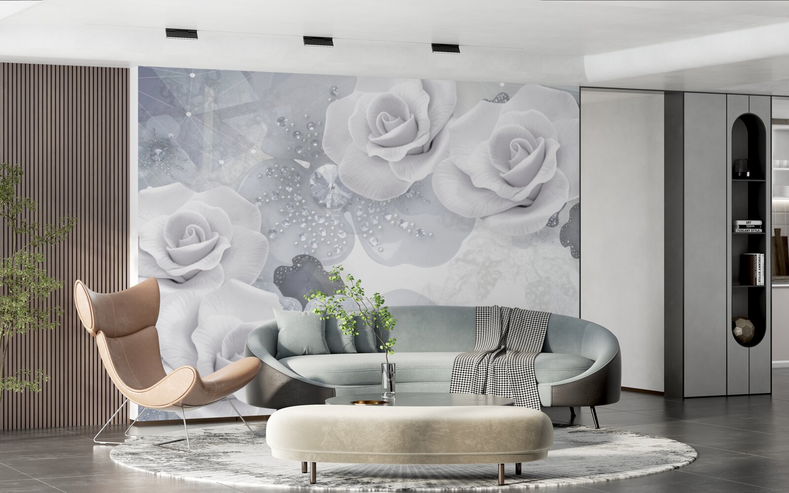 Fotobehang set van witte bloemen op een blauwe achtergrond