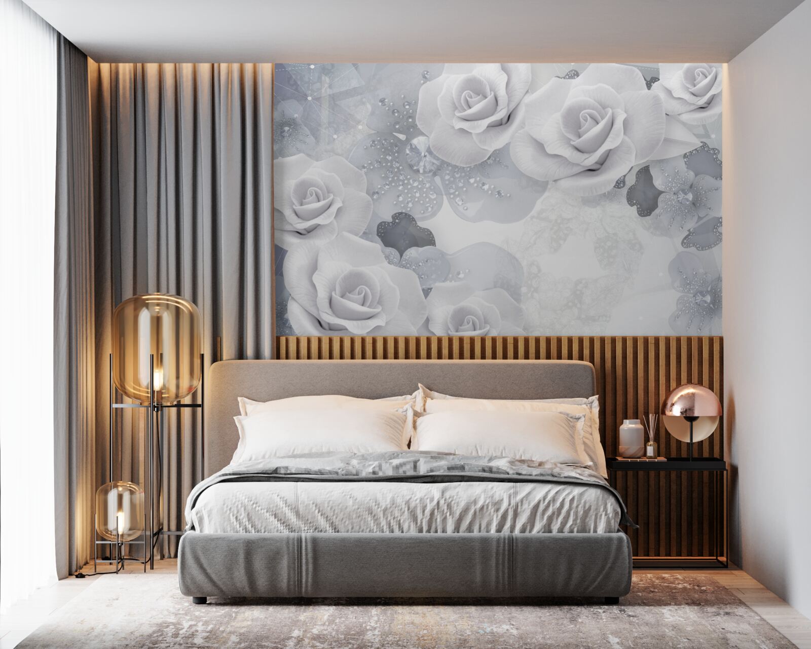 Fotobehang set van witte bloemen op een blauwe achtergrond