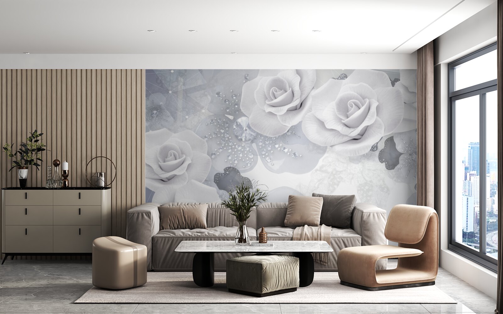 Fotobehang set van witte bloemen op een blauwe achtergrond