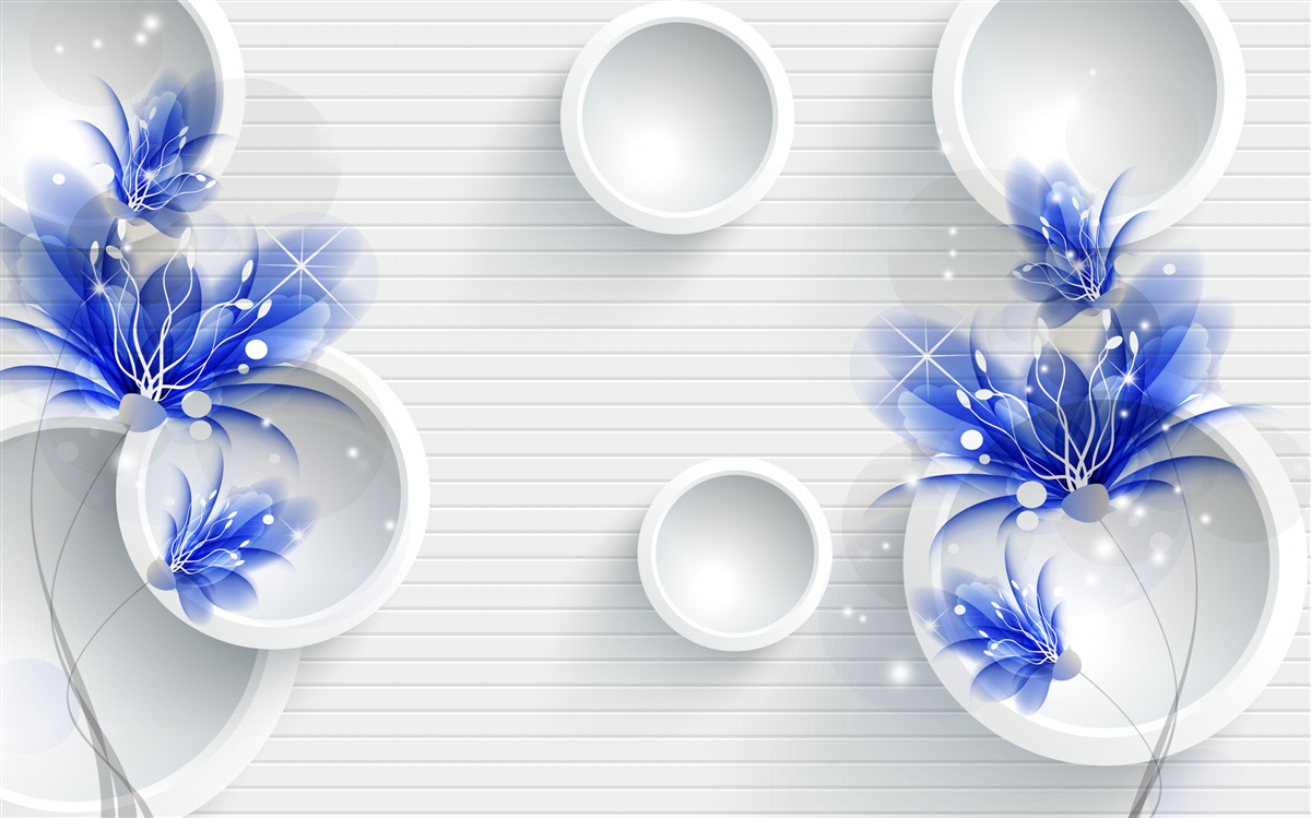 Fotobehang blauwe knoppen op een abstracte achtergrond met cirkels