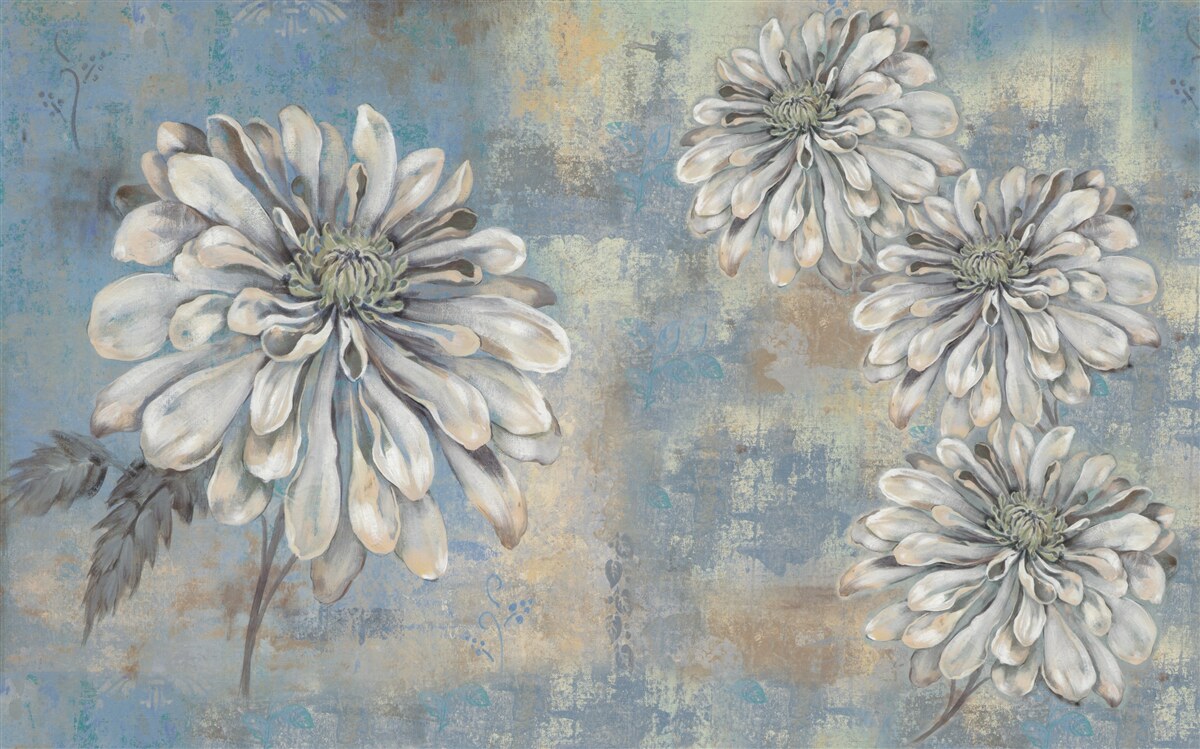 Fotobehang sneeuwwitte asters zo groot als regen op de achtergrond