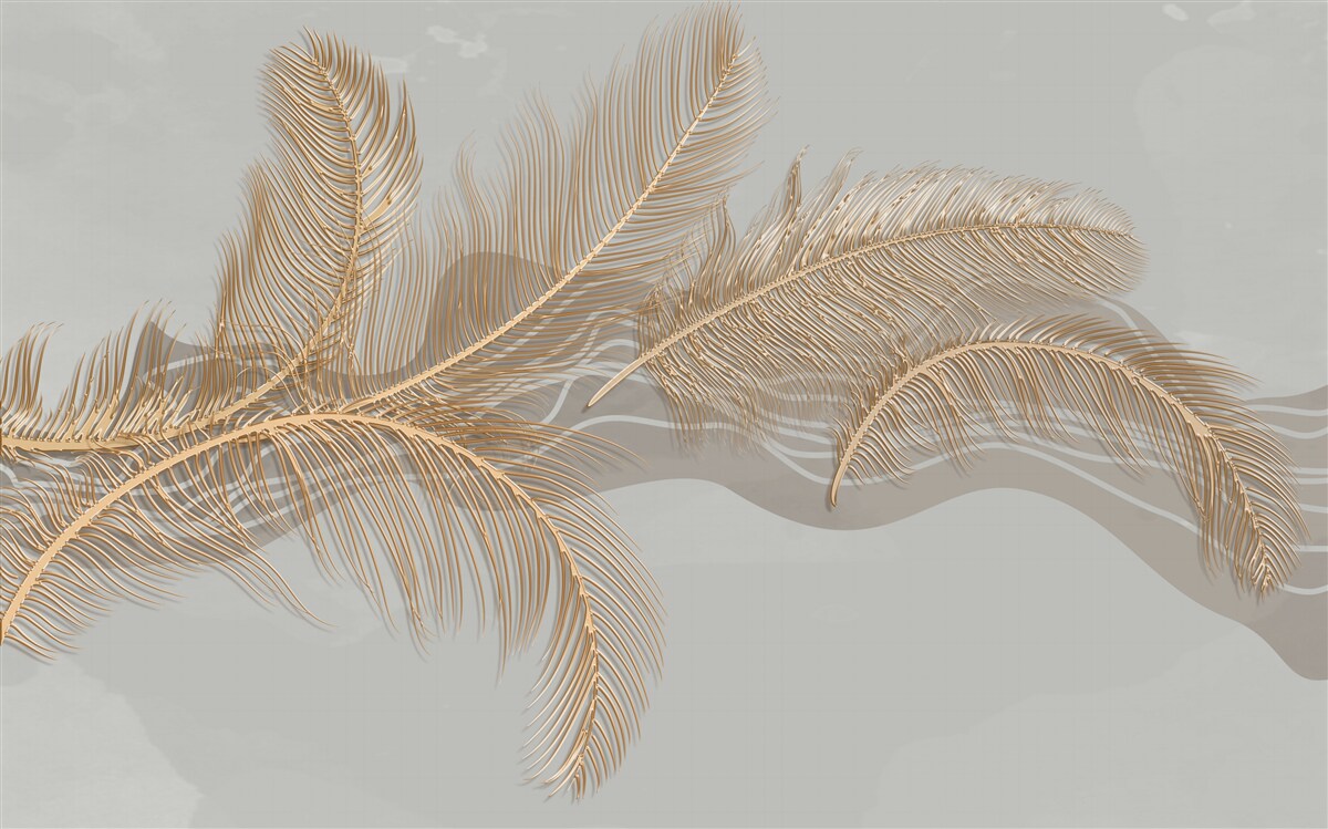 Fotobehang gouden bladeren van tropische palmen