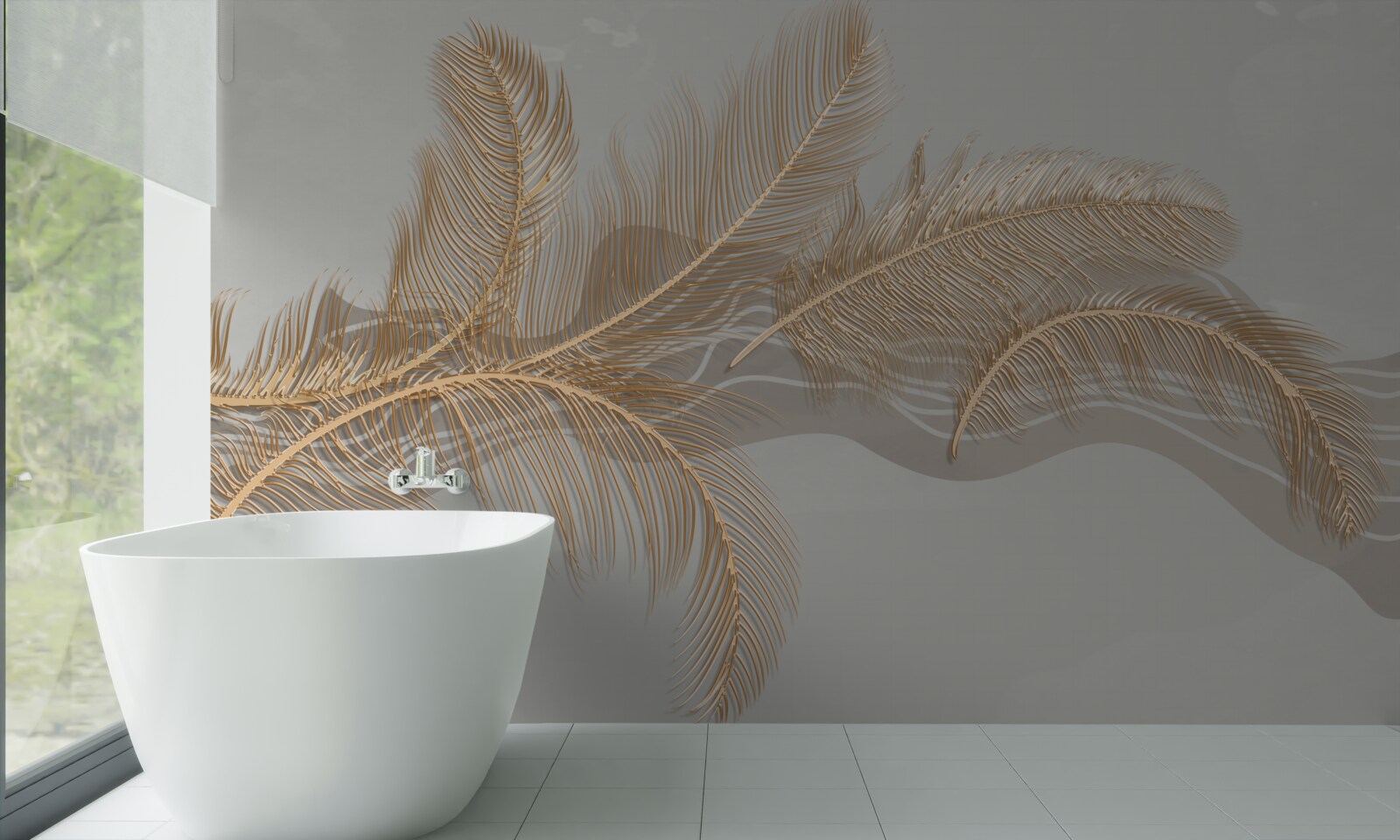 Fotobehang gouden bladeren van tropische palmen