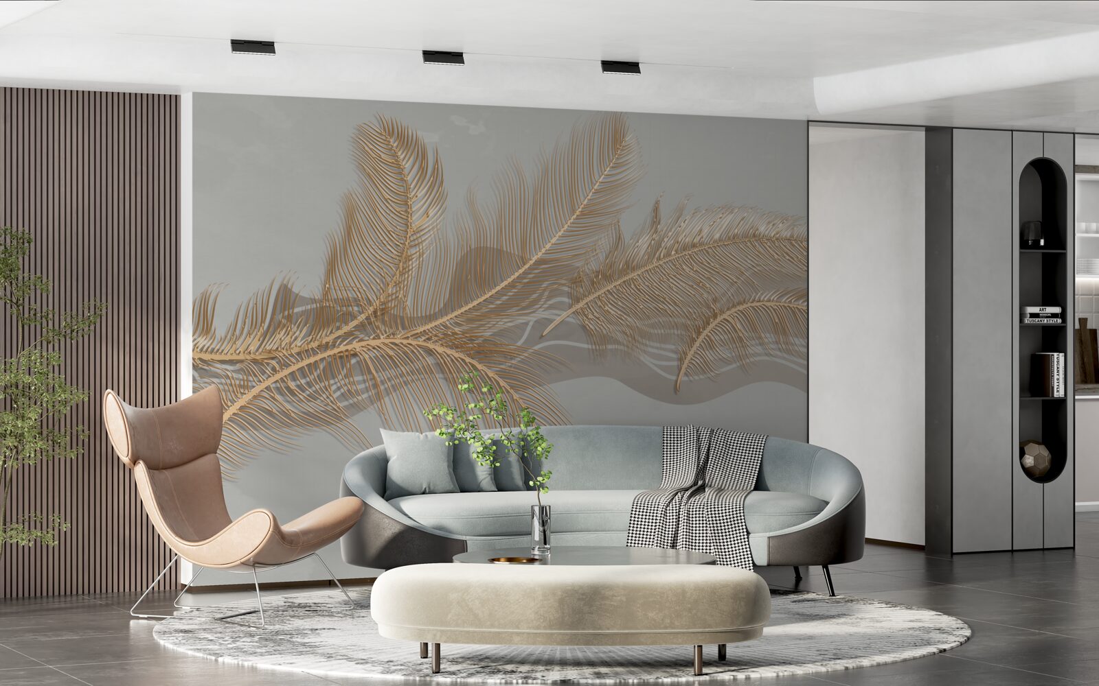 Fotobehang gouden bladeren van tropische palmen