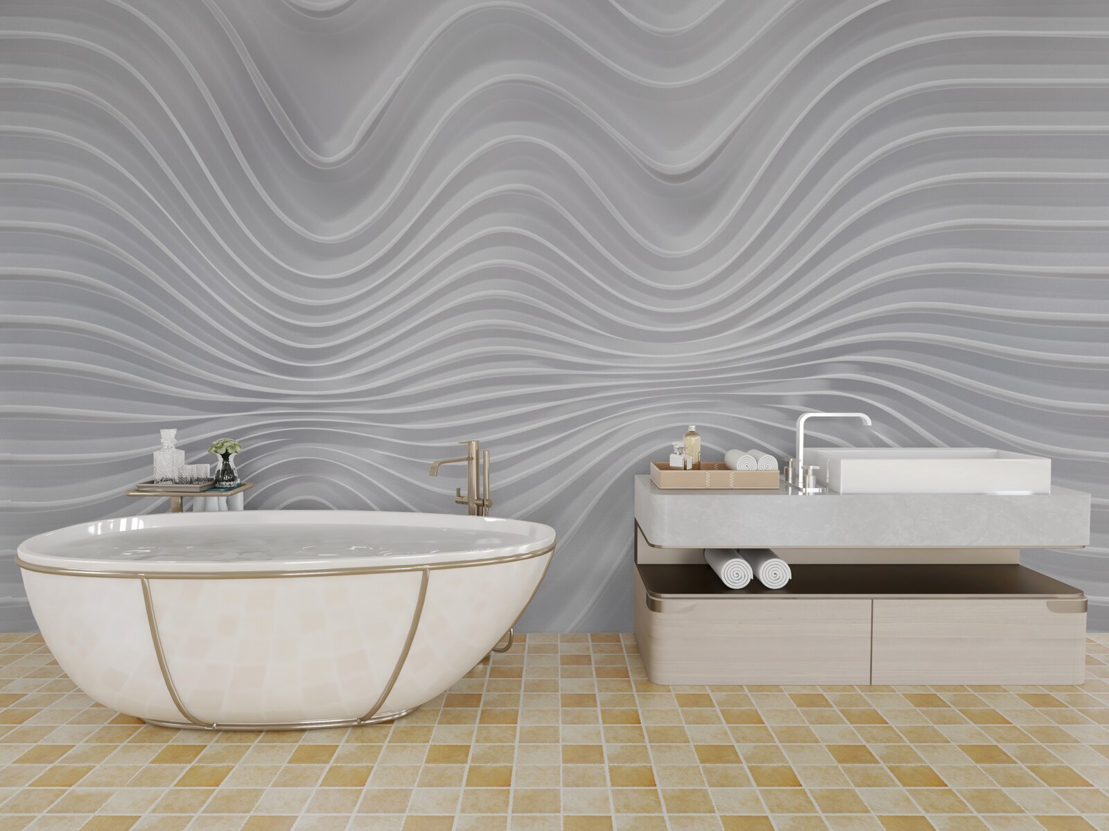 Fotobehang golven die zich in horizontale richting tot oneindig uitstrekken