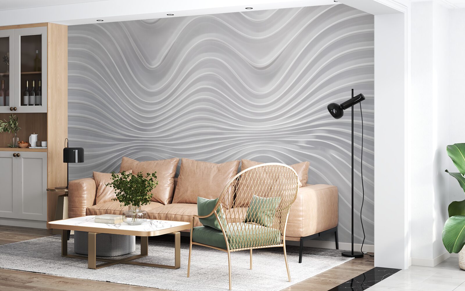 Fotobehang golven die zich in horizontale richting tot oneindig uitstrekken