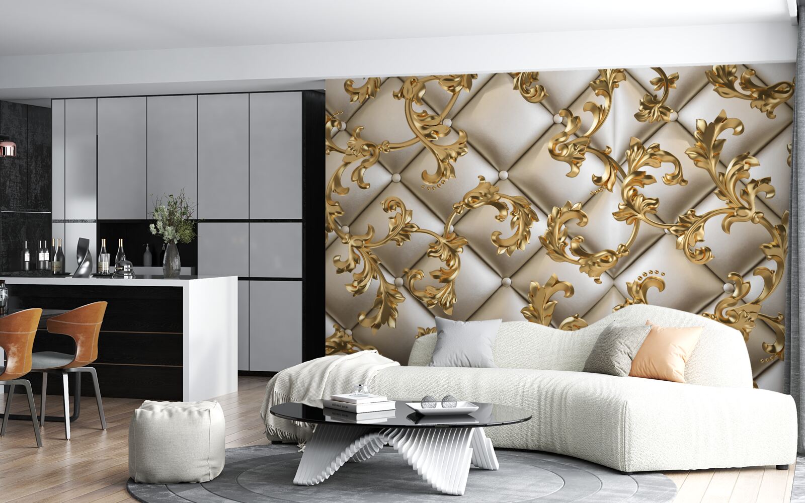 Fotobehang textuur onder gouden takken