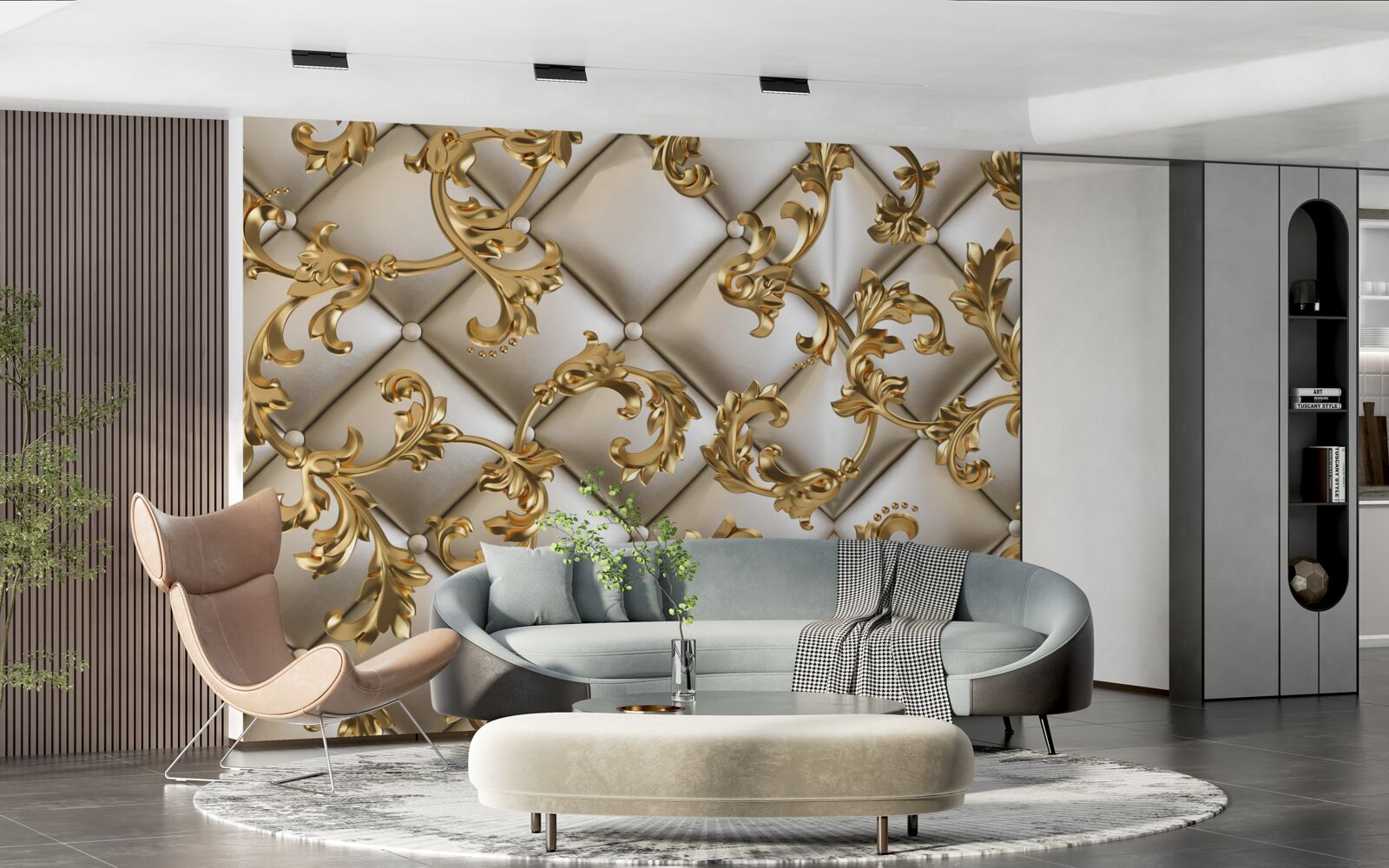 Fotobehang textuur onder gouden takken