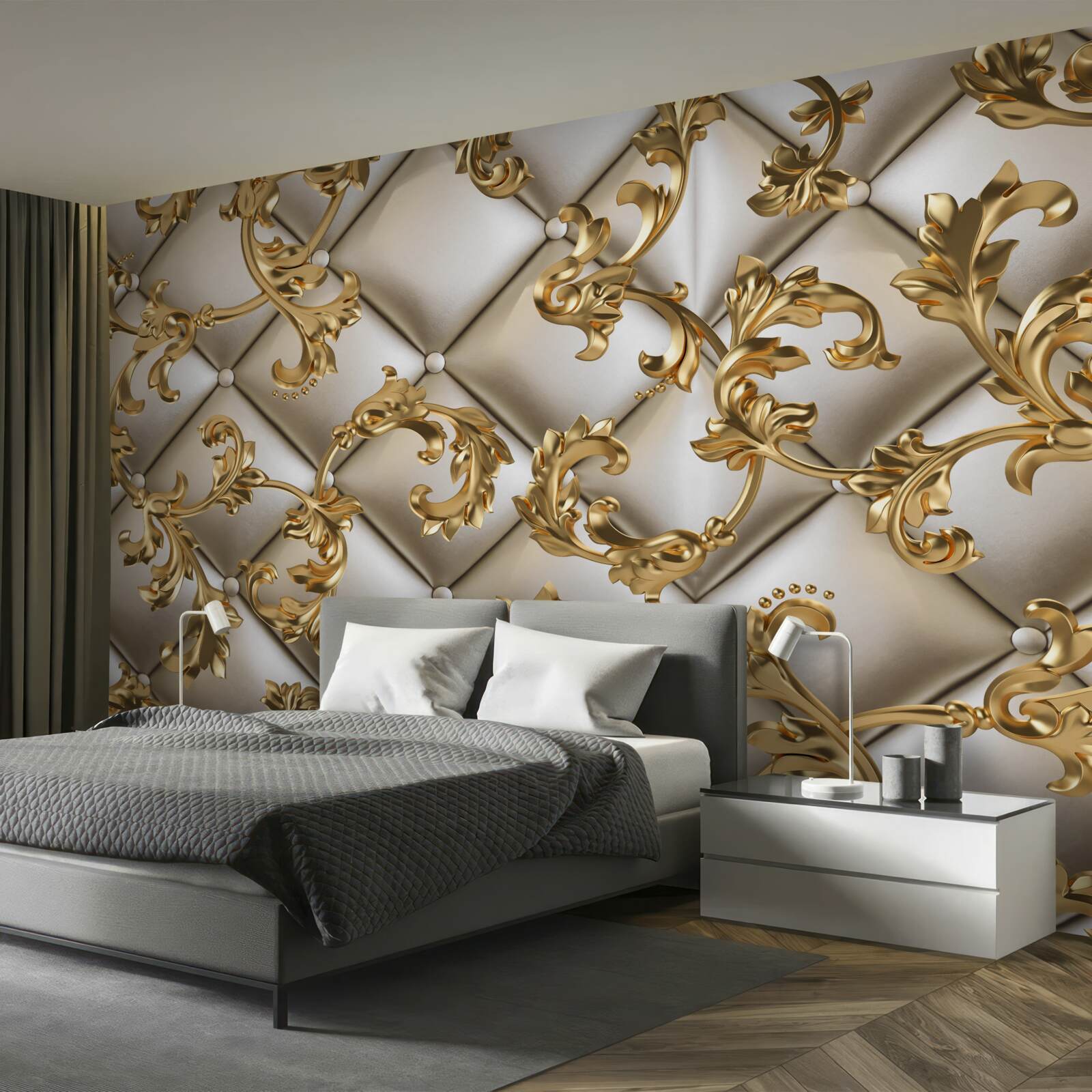 Fotobehang textuur onder gouden takken