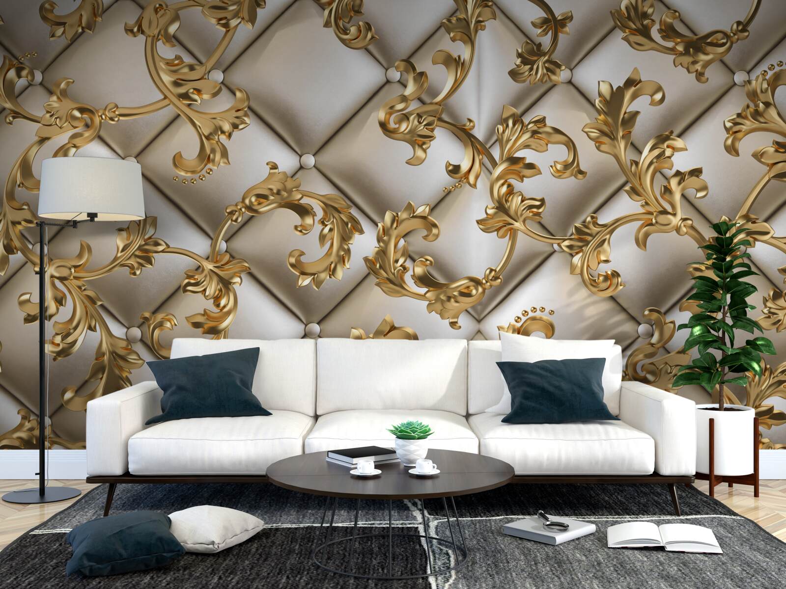 Fotobehang textuur onder gouden takken