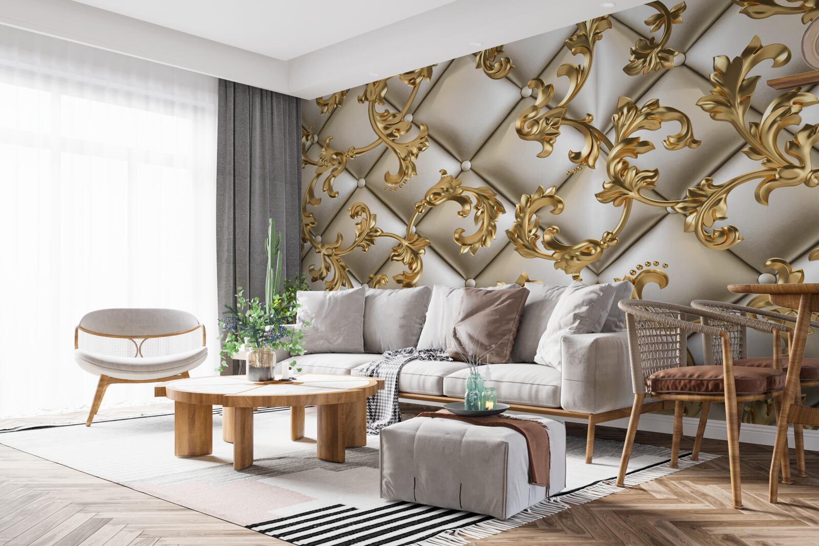 Fotobehang textuur onder gouden takken