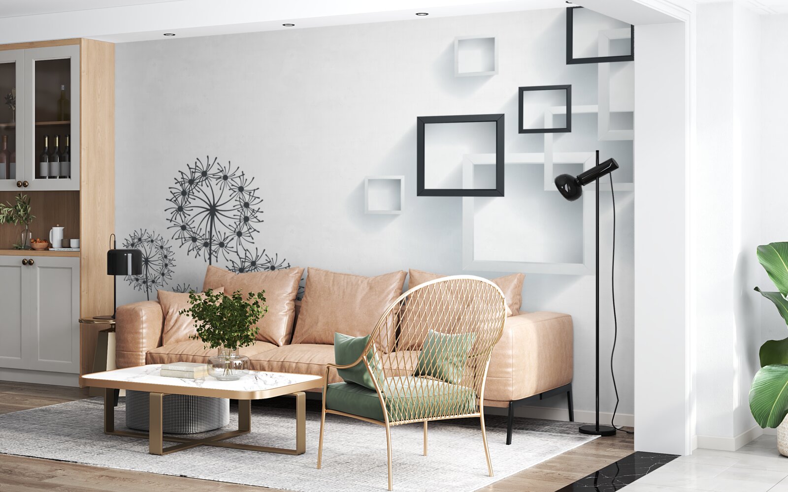 Fotobehang geometrische vormen op een witte achtergrond met milleon