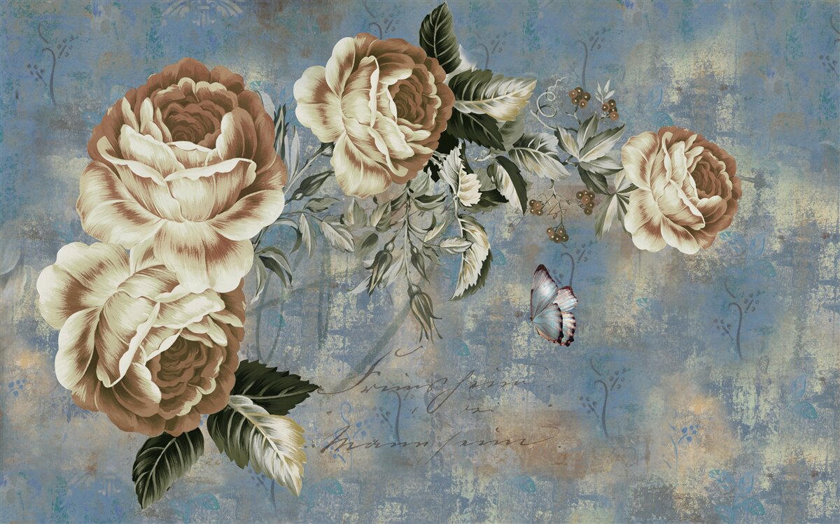 Fotobehang een tak met delicate crèmekleurige bloemen leunde kalm over het water