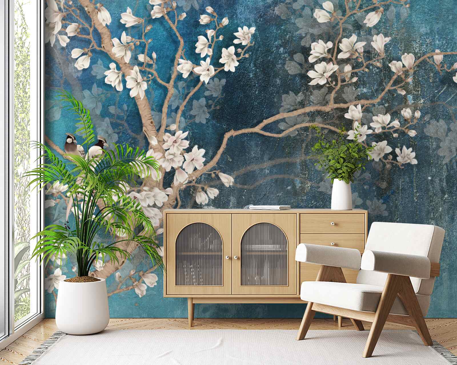 Fotobehang magnolia in volle bloei en vallende duisternis