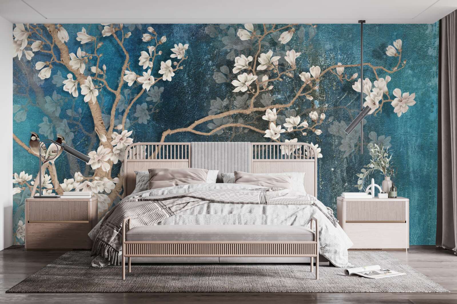 Fotobehang magnolia in volle bloei en vallende duisternis