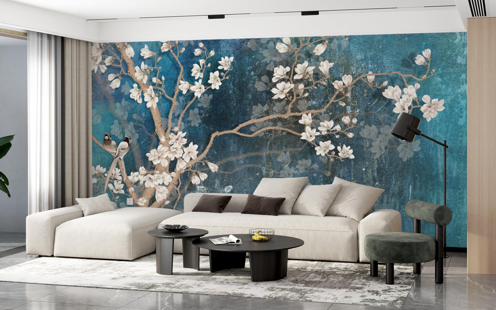 Fotobehang magnolia in volle bloei en vallende duisternis