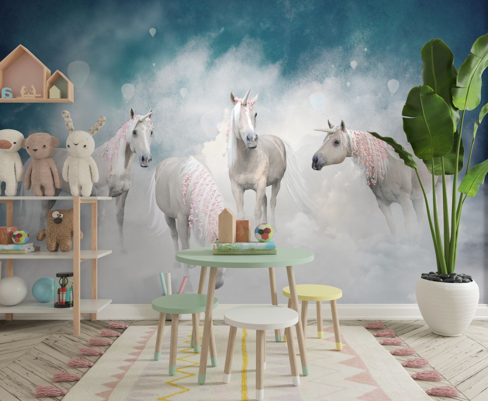 Fotobehang wolken vol eenhoorns