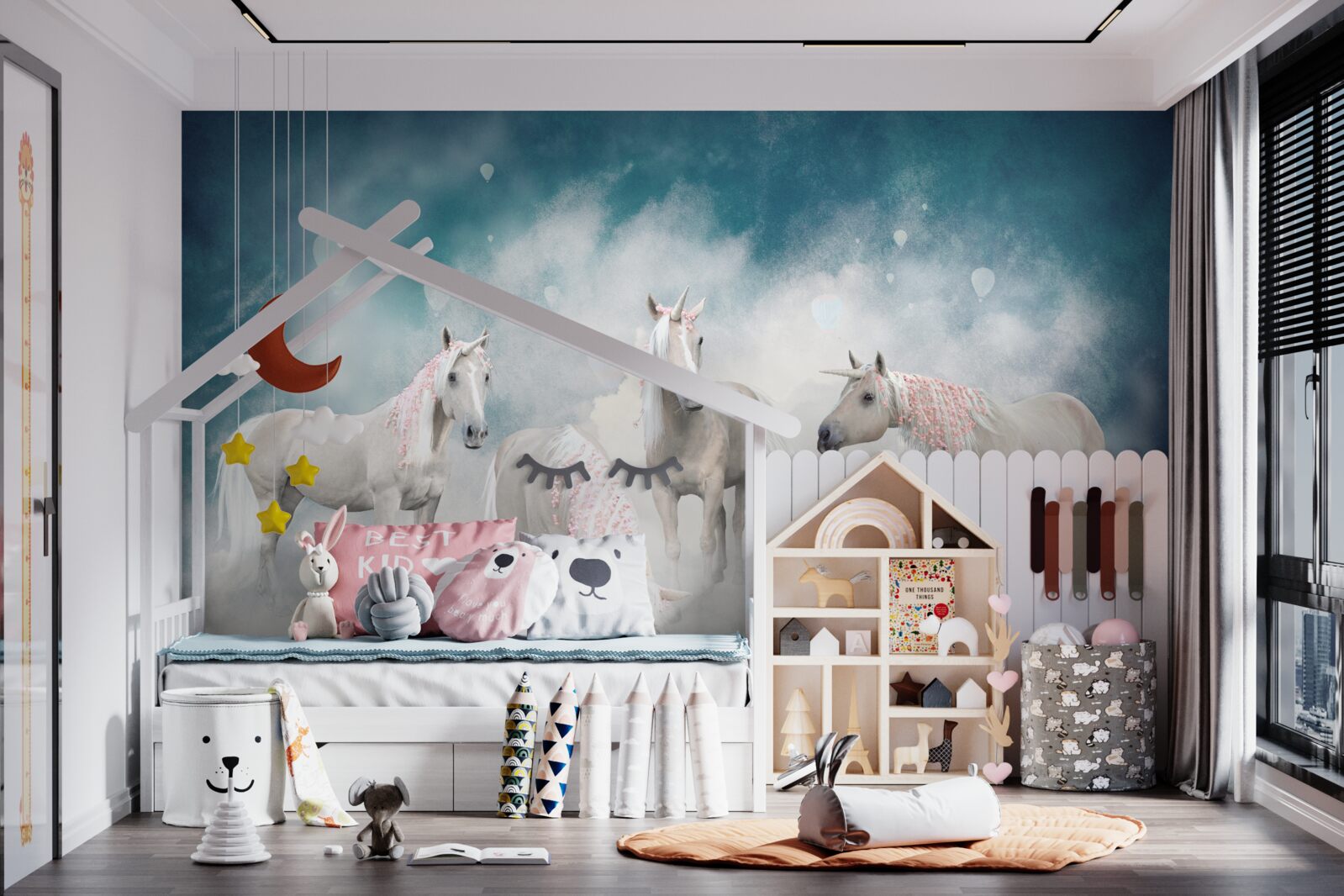 Fotobehang wolken vol eenhoorns