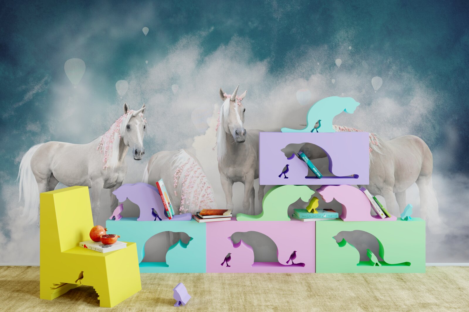 Fotobehang wolken vol eenhoorns