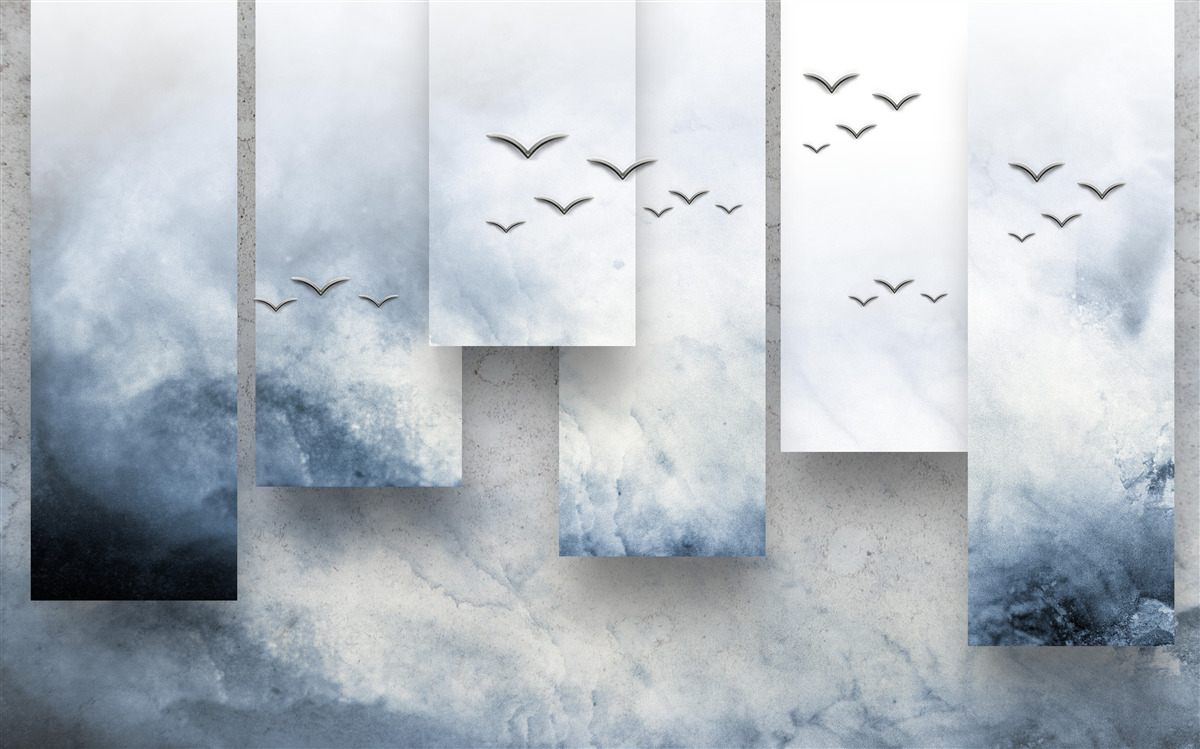 Fotobehang modules maken plaats voor vogels die de storm verlaten