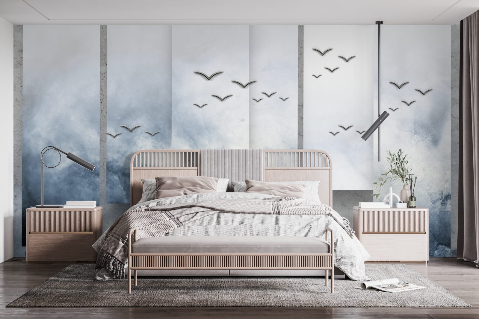 Fotobehang modules maken plaats voor vogels die de storm verlaten