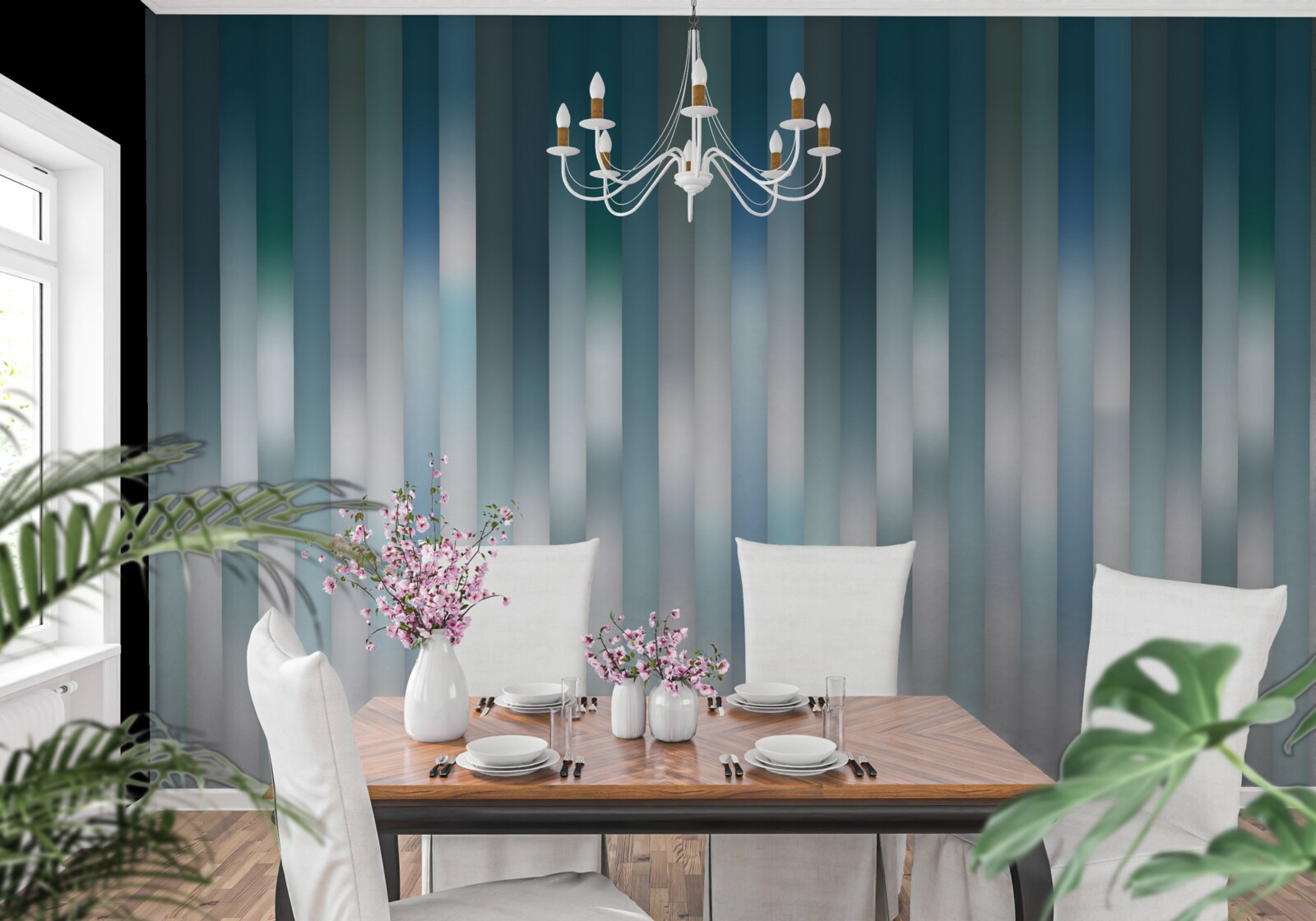 Fotobehang lijnen die verticaal lopen creëren een neerwaartse helling