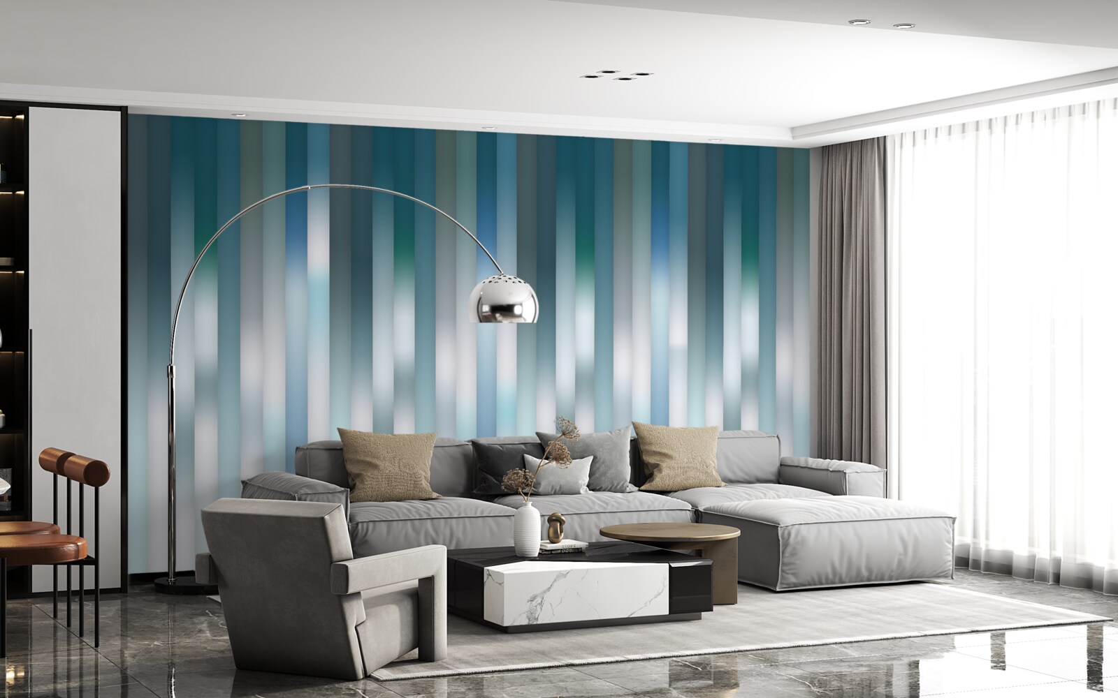 Fotobehang lijnen die verticaal lopen creëren een neerwaartse helling