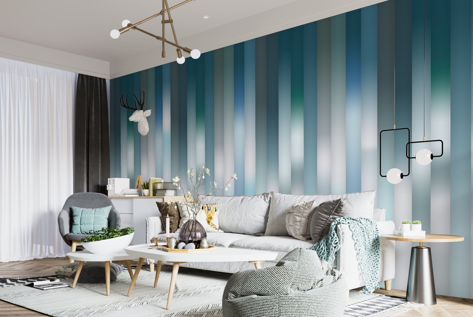 Fotobehang lijnen die verticaal lopen creëren een neerwaartse helling