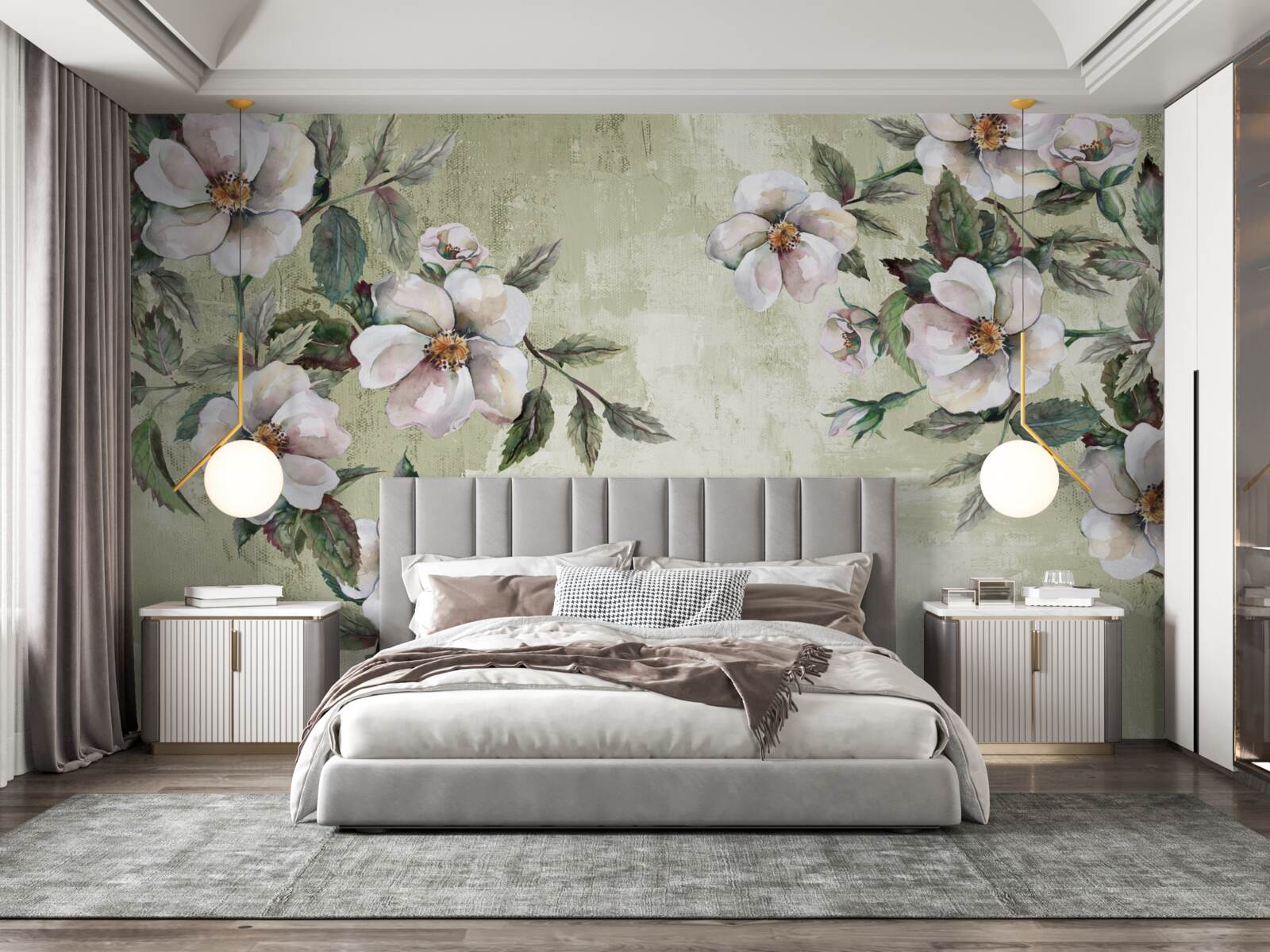 Fotobehang de spreidende takken van de sneeuwwitte magnolia