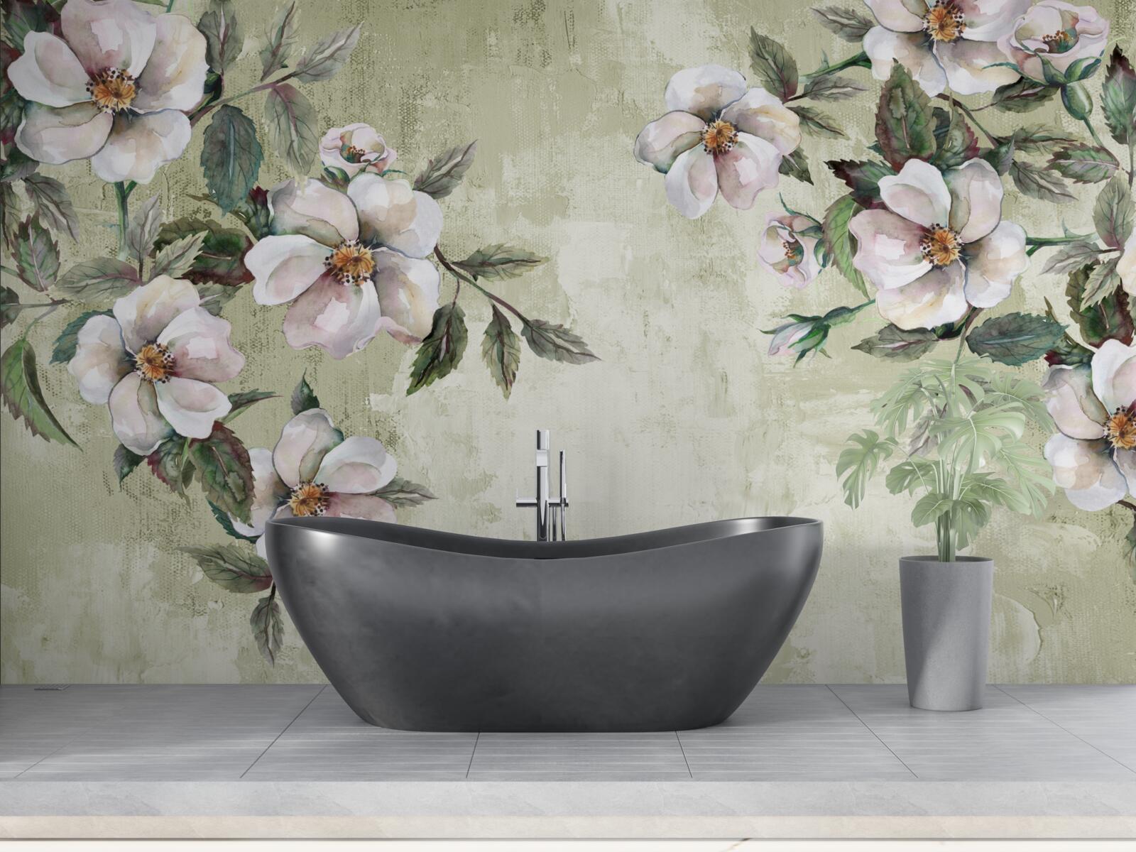 Fotobehang de spreidende takken van de sneeuwwitte magnolia