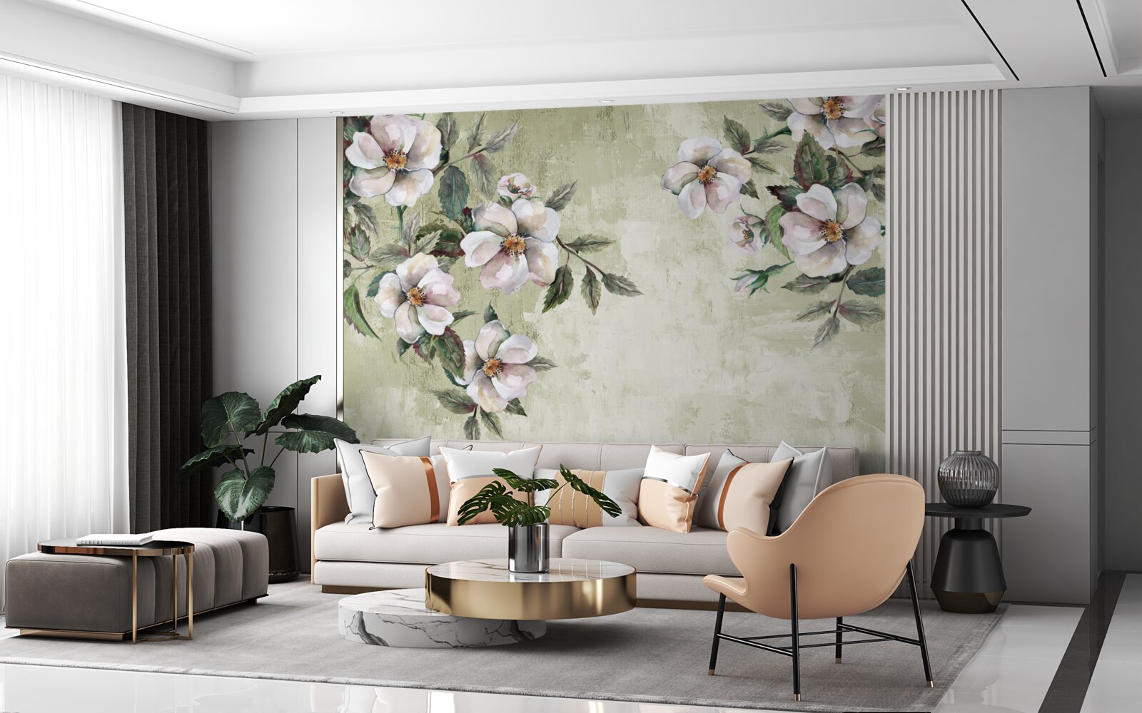 Fotobehang de spreidende takken van de sneeuwwitte magnolia