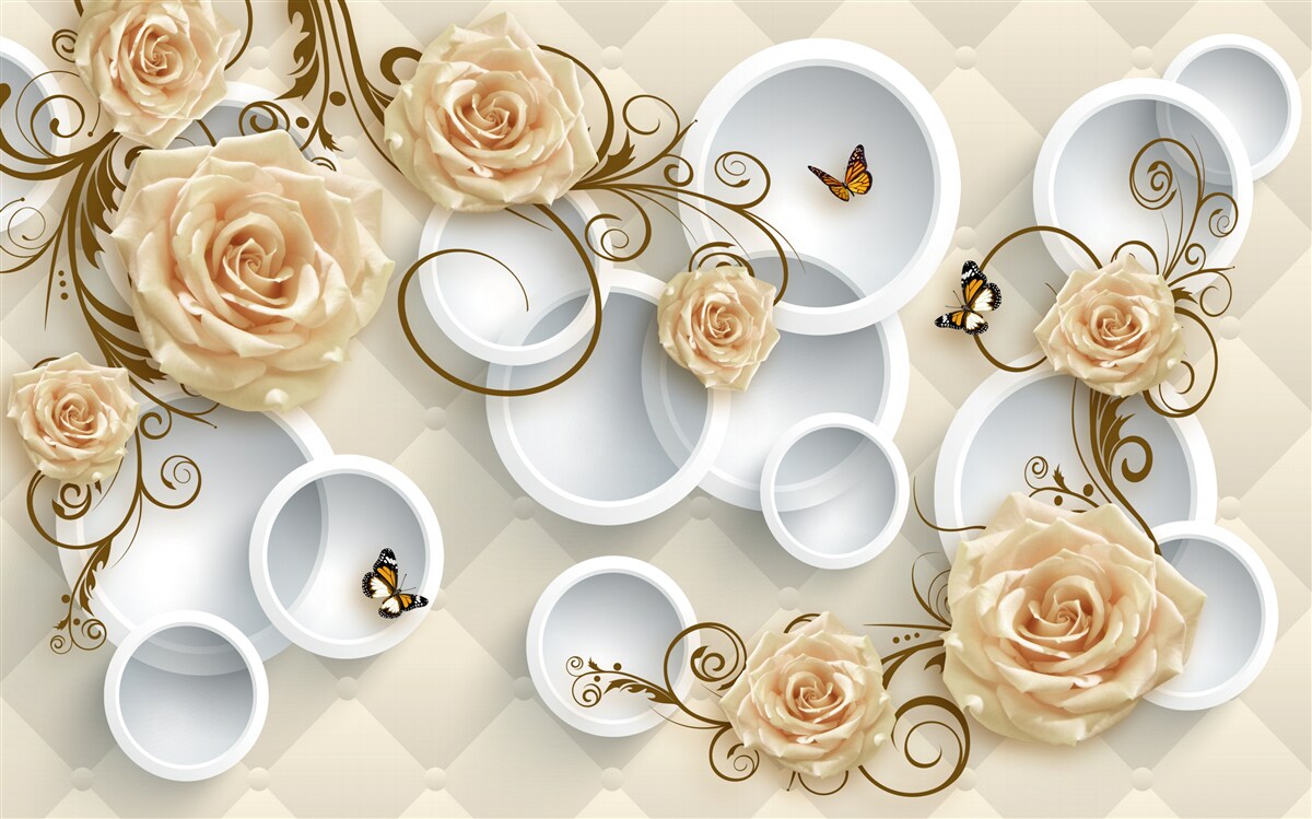 Fotobehang takken met bruine rozen op een abstracte achtergrond