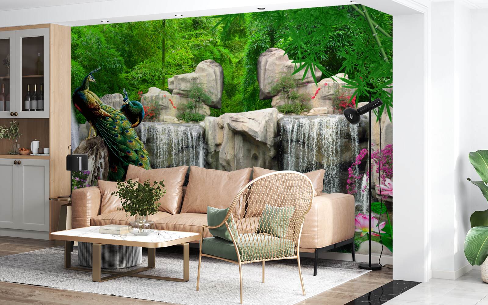 Fotobehang stille vijvers in een weelderig groen bos