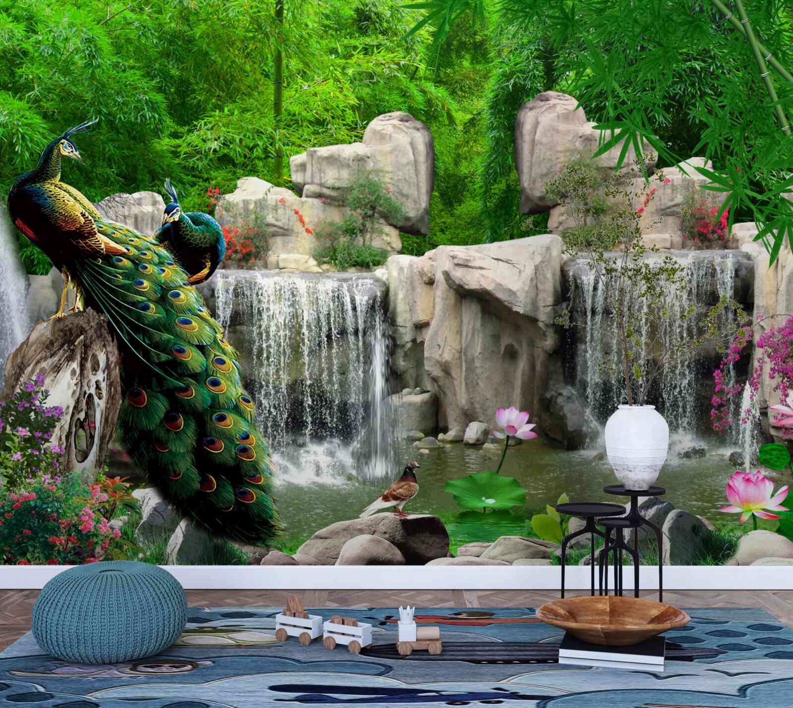 Fotobehang stille vijvers in een weelderig groen bos