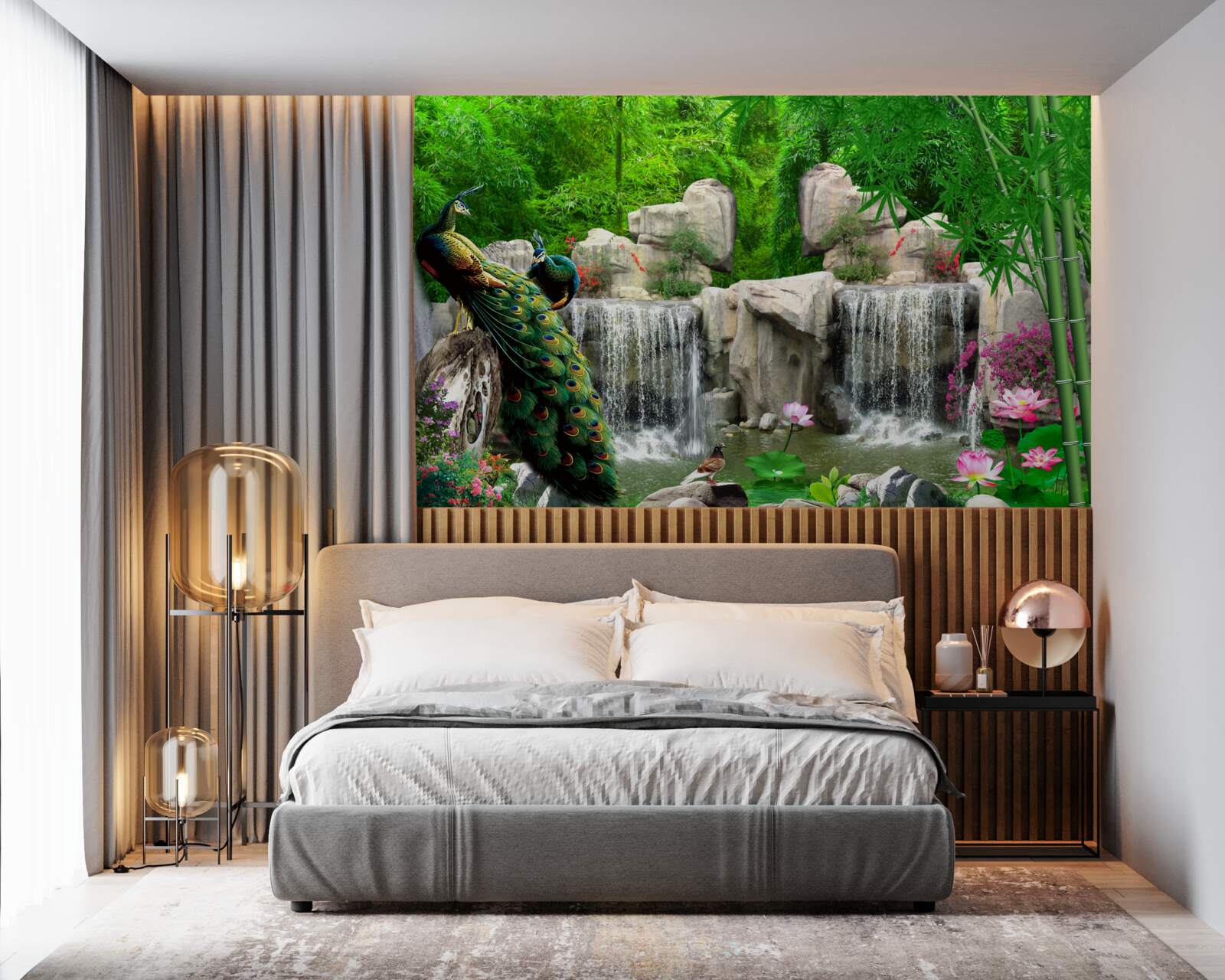 Fotobehang stille vijvers in een weelderig groen bos