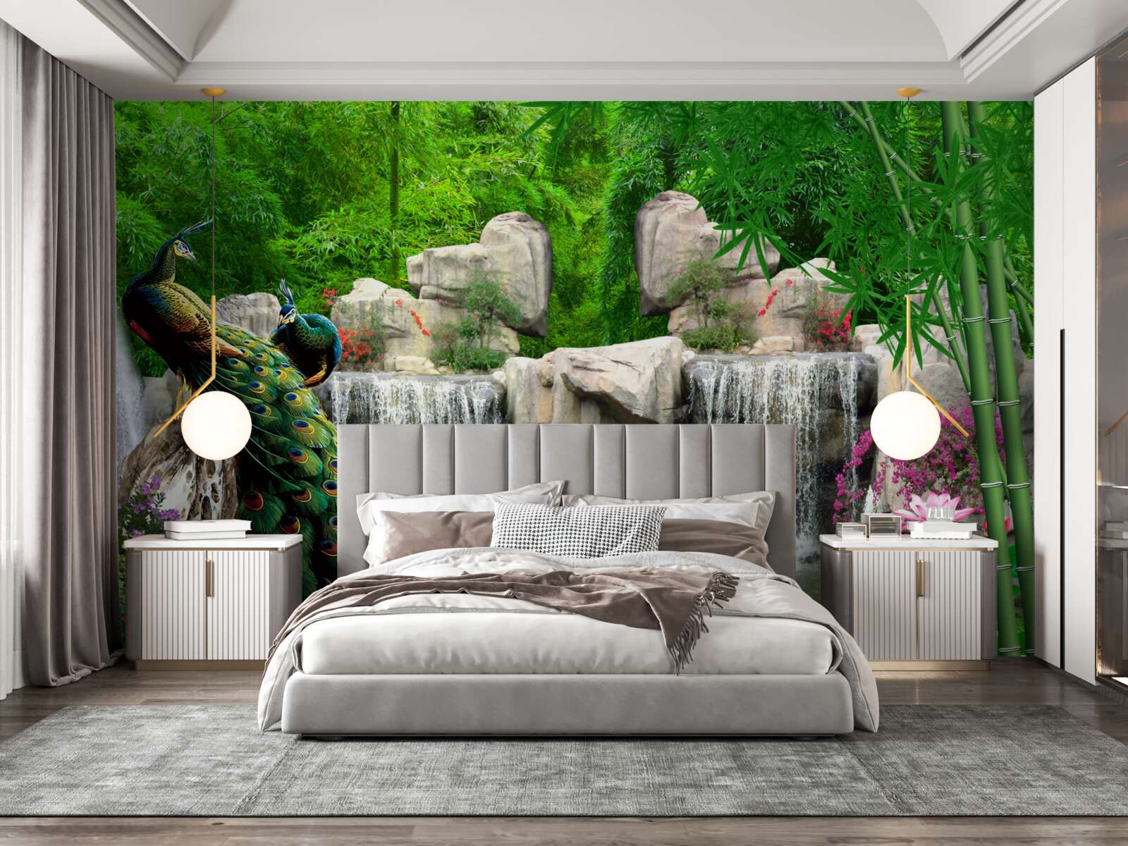 Fotobehang stille vijvers in een weelderig groen bos