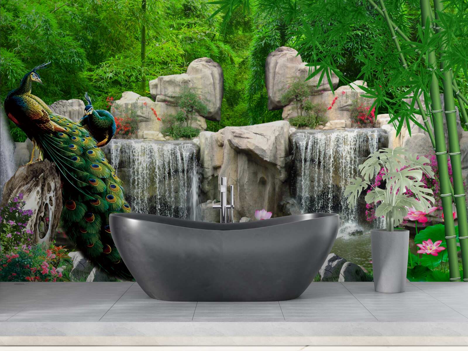 Fotobehang stille vijvers in een weelderig groen bos