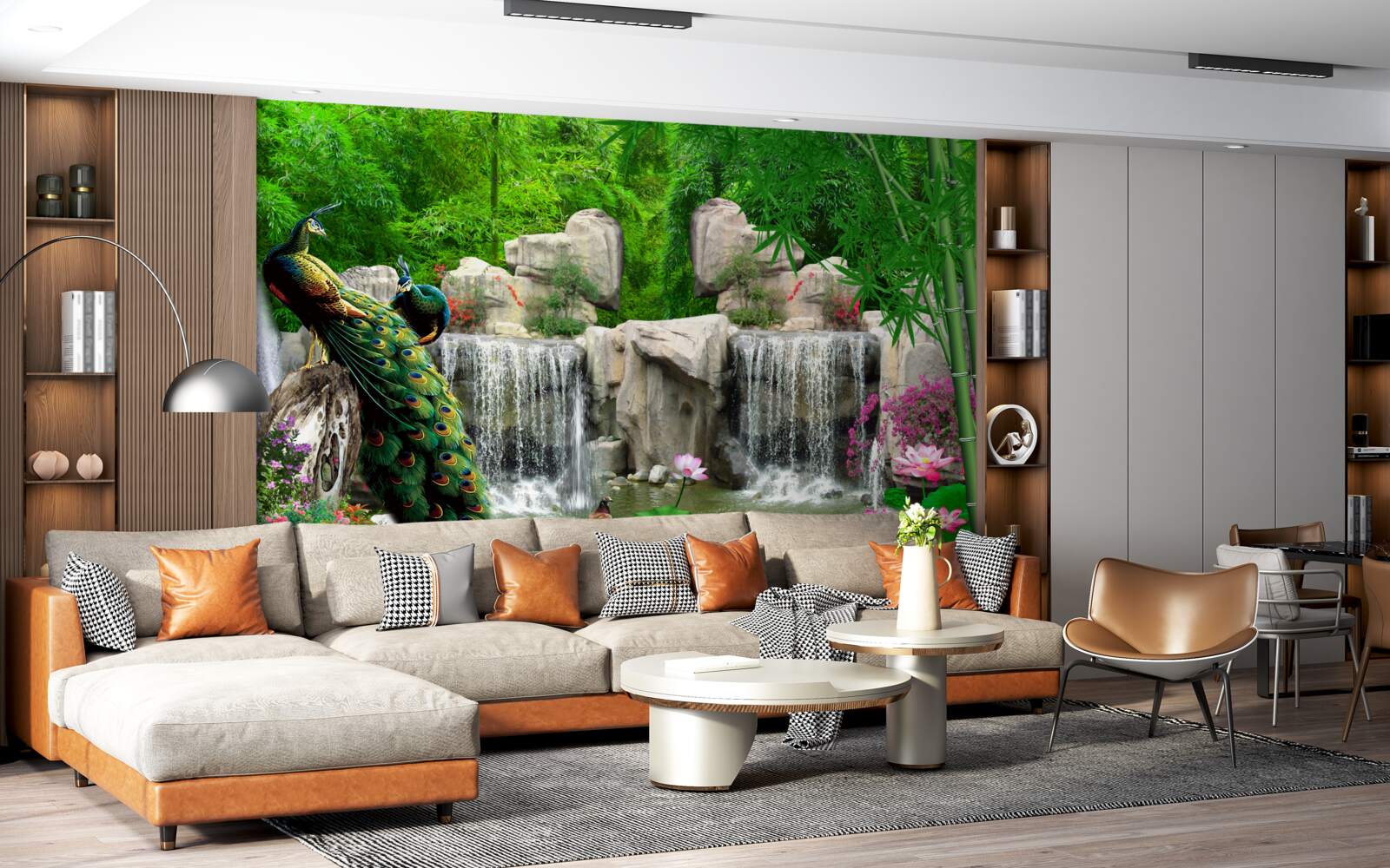 Fotobehang stille vijvers in een weelderig groen bos