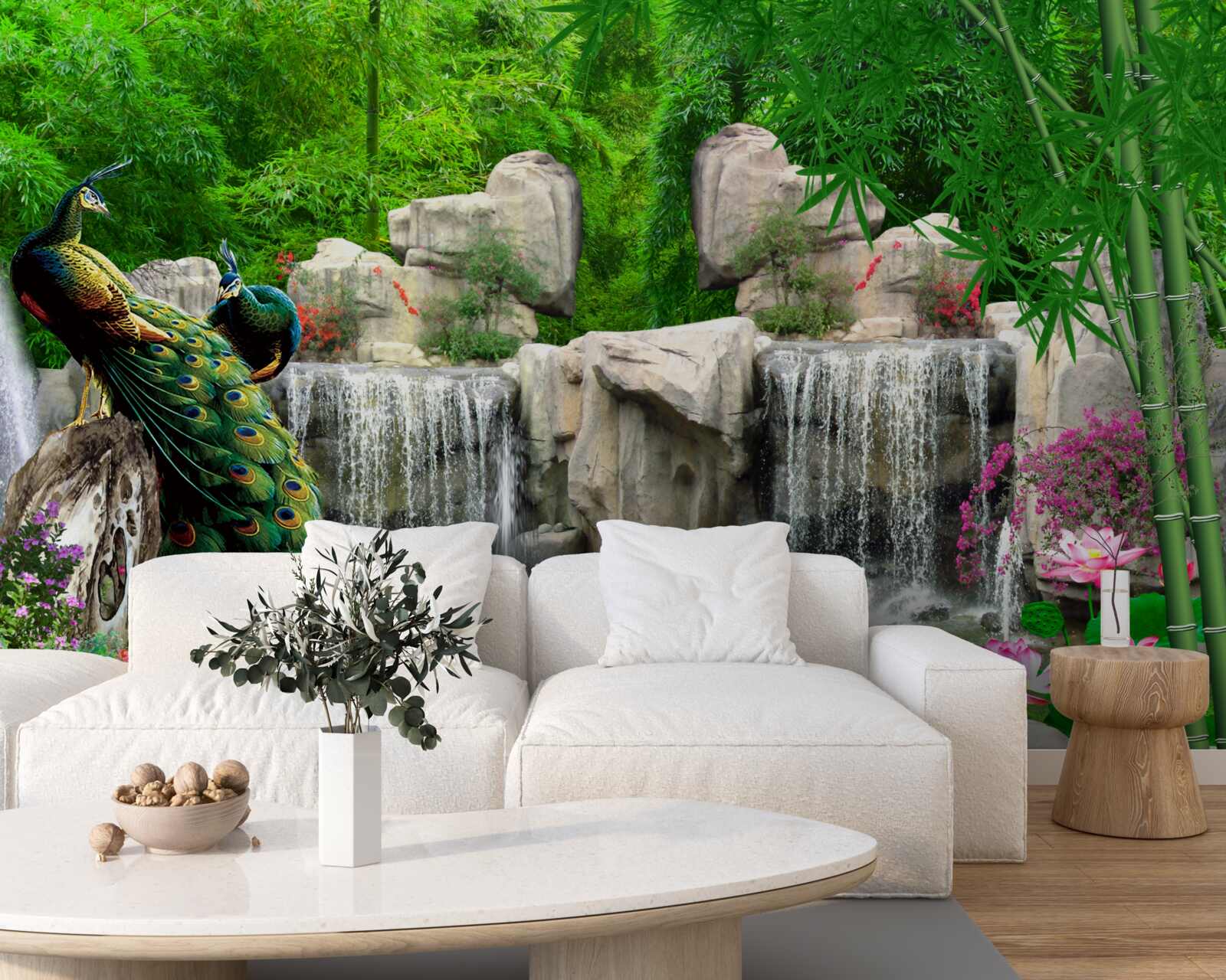 Fotobehang stille vijvers in een weelderig groen bos