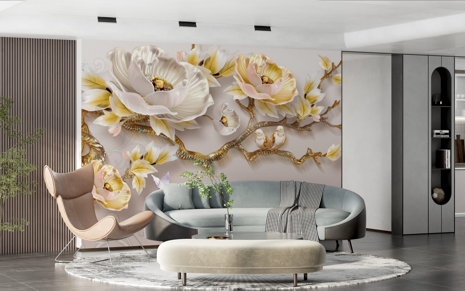 Fotobehang juwelen en goud in de vorm van magnoliatakken