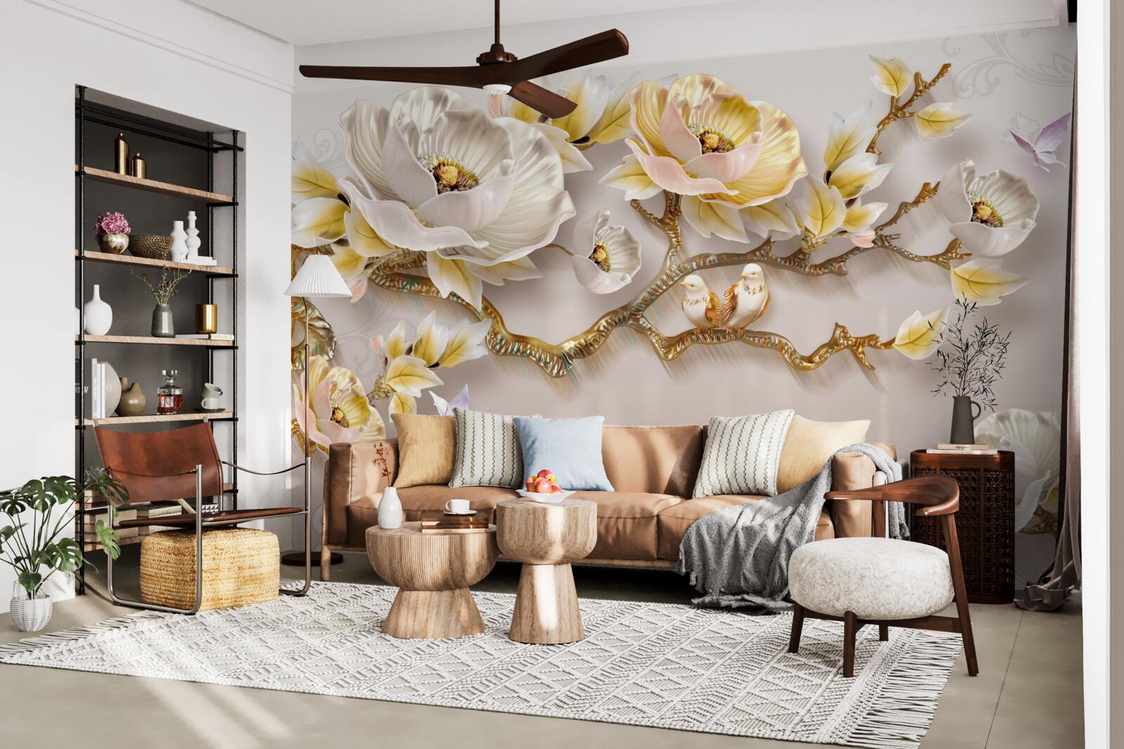 Fotobehang juwelen en goud in de vorm van magnoliatakken