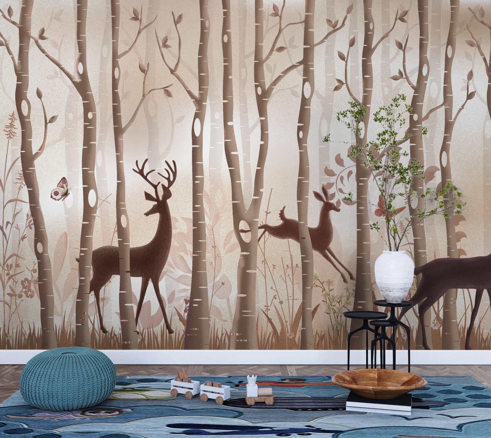 Fotobehang het ranke bos is een plek voor hertenwandelingen