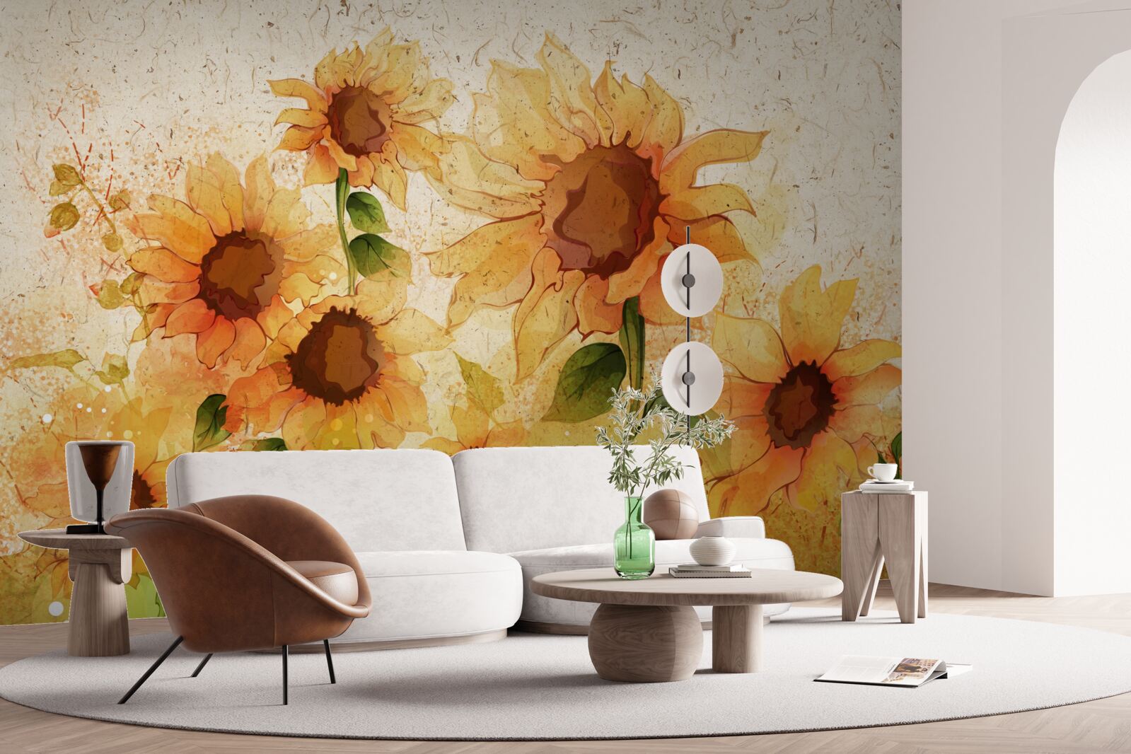 Fotobehang verlichting van gouden zonnebloemen