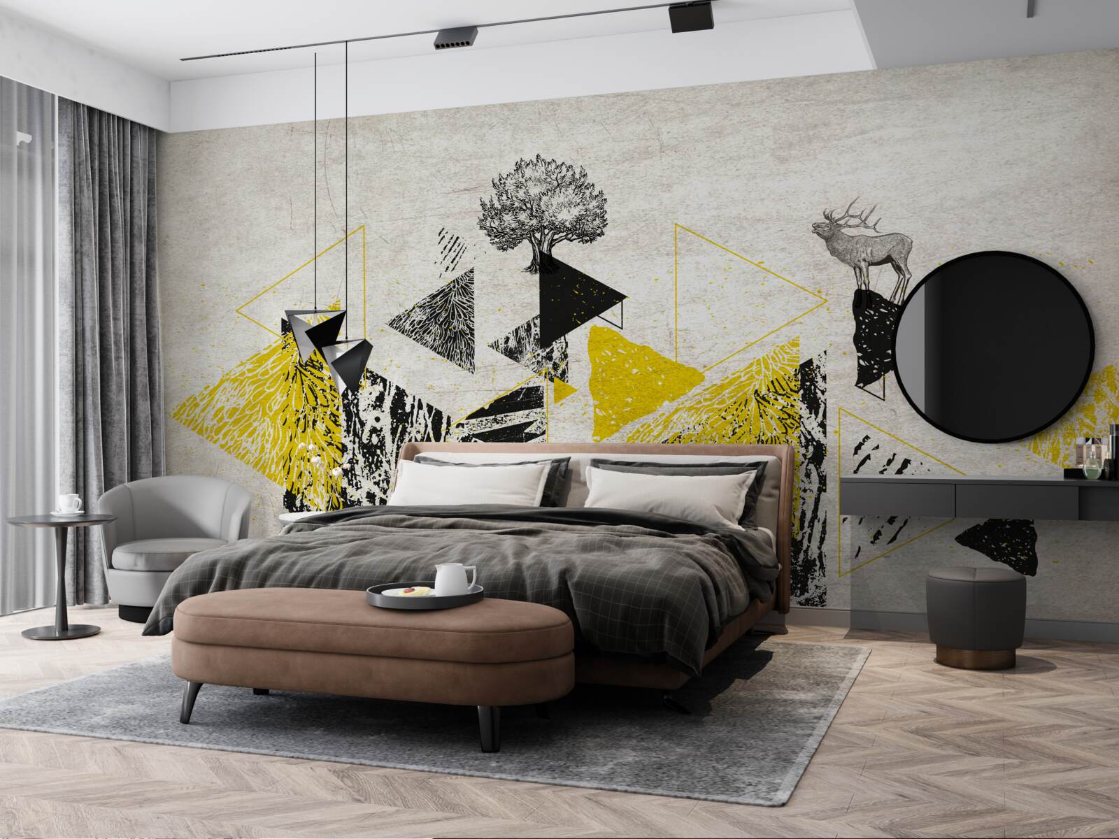 Fotobehang abstracte geometrie van een herfstbos