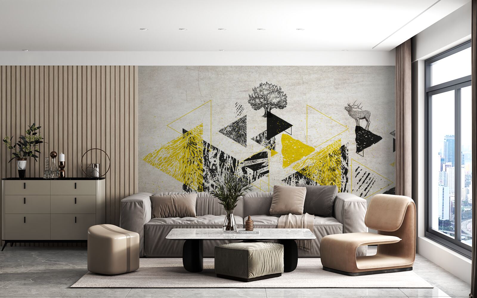 Fotobehang abstracte geometrie van een herfstbos