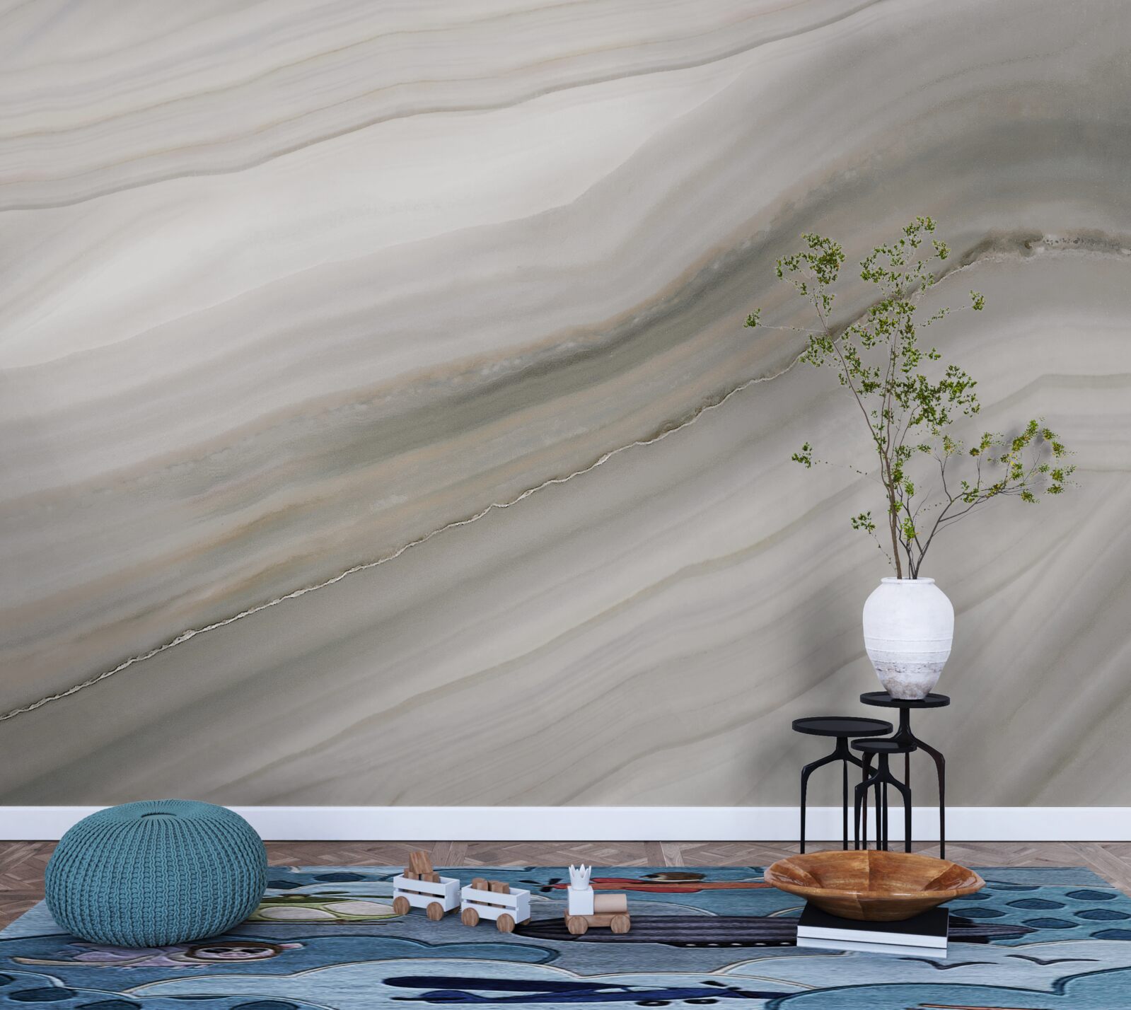 Fotobehang een woestijn waar grijs heerst onder de regen