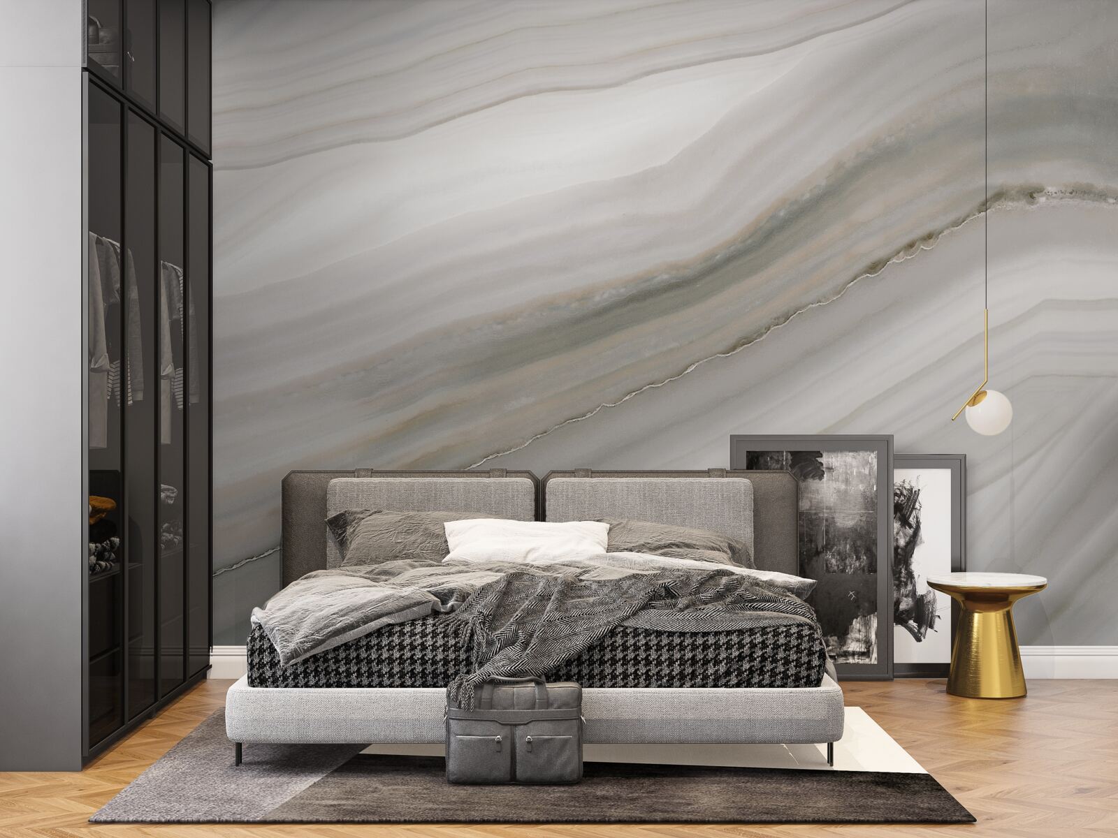 Fotobehang een woestijn waar grijs heerst onder de regen