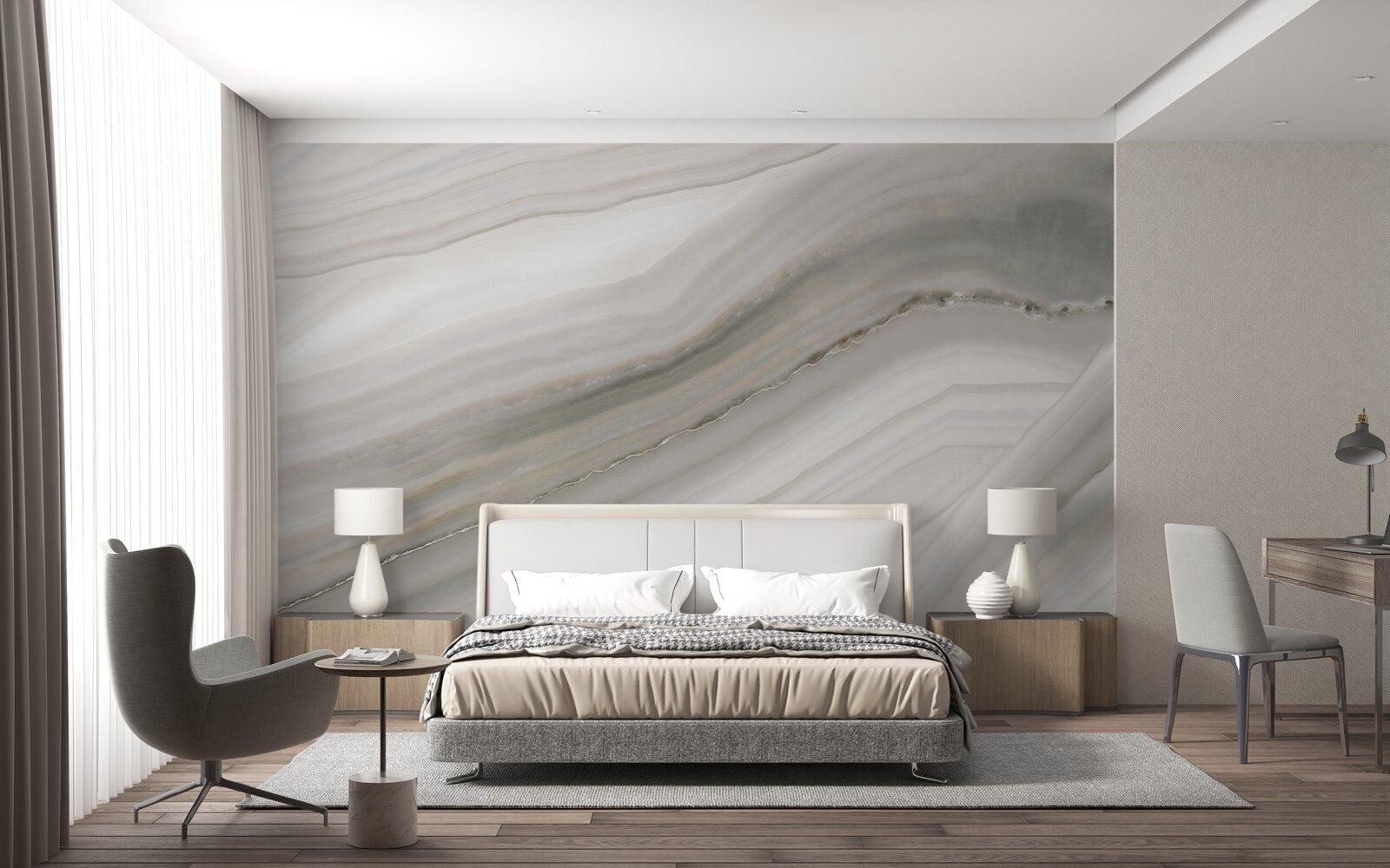 Fotobehang een woestijn waar grijs heerst onder de regen