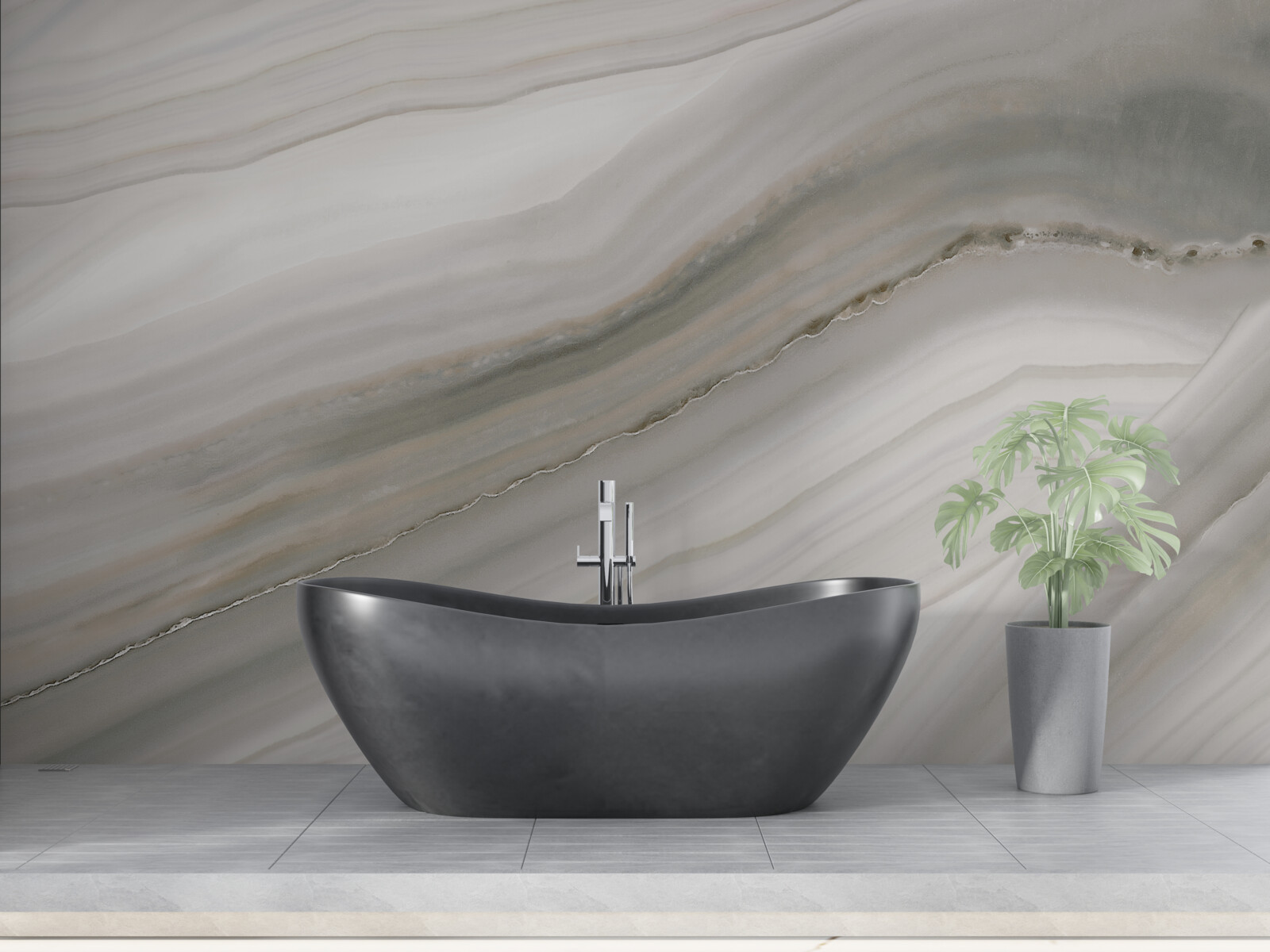 Fotobehang een woestijn waar grijs heerst onder de regen