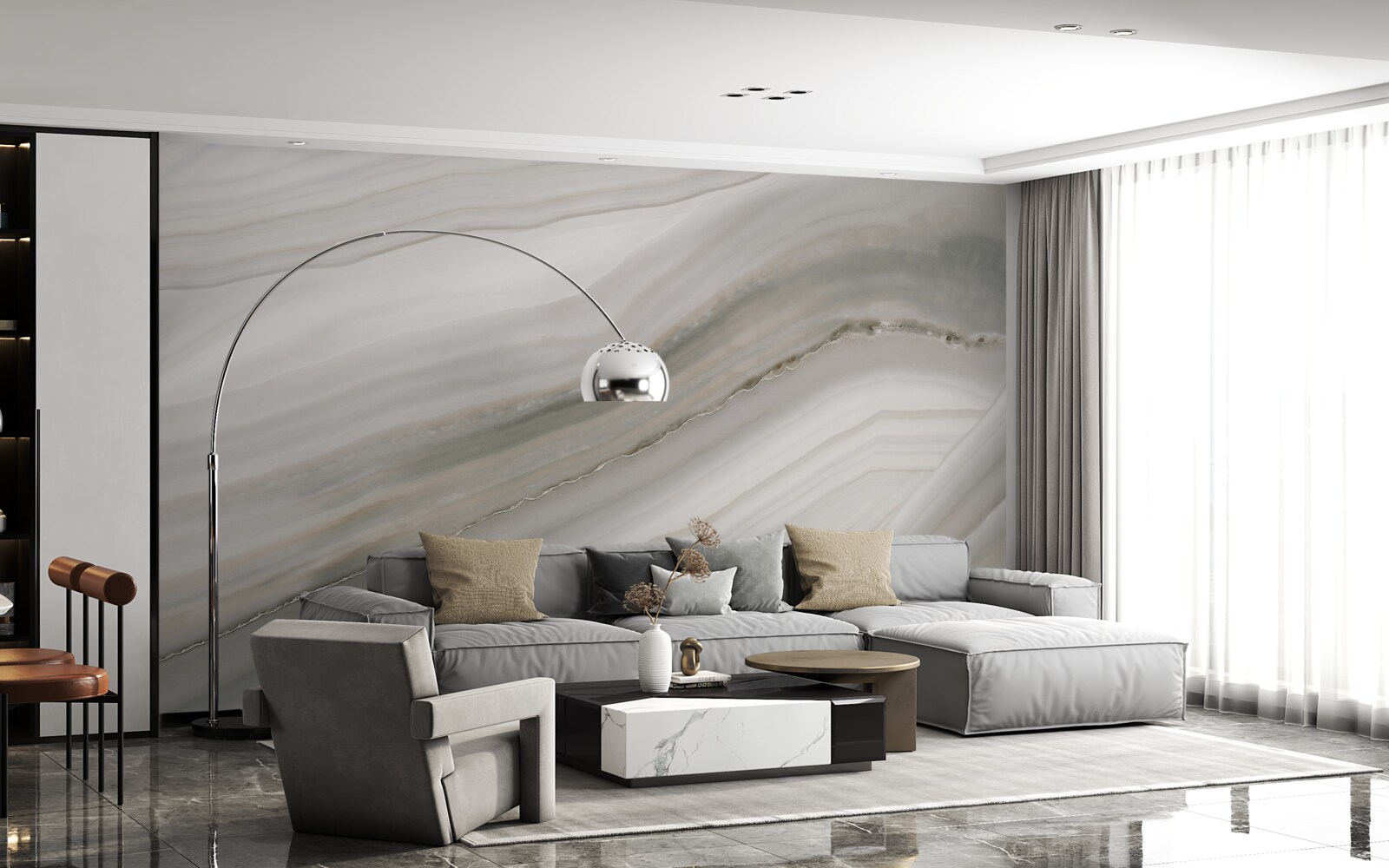 Fotobehang een woestijn waar grijs heerst onder de regen